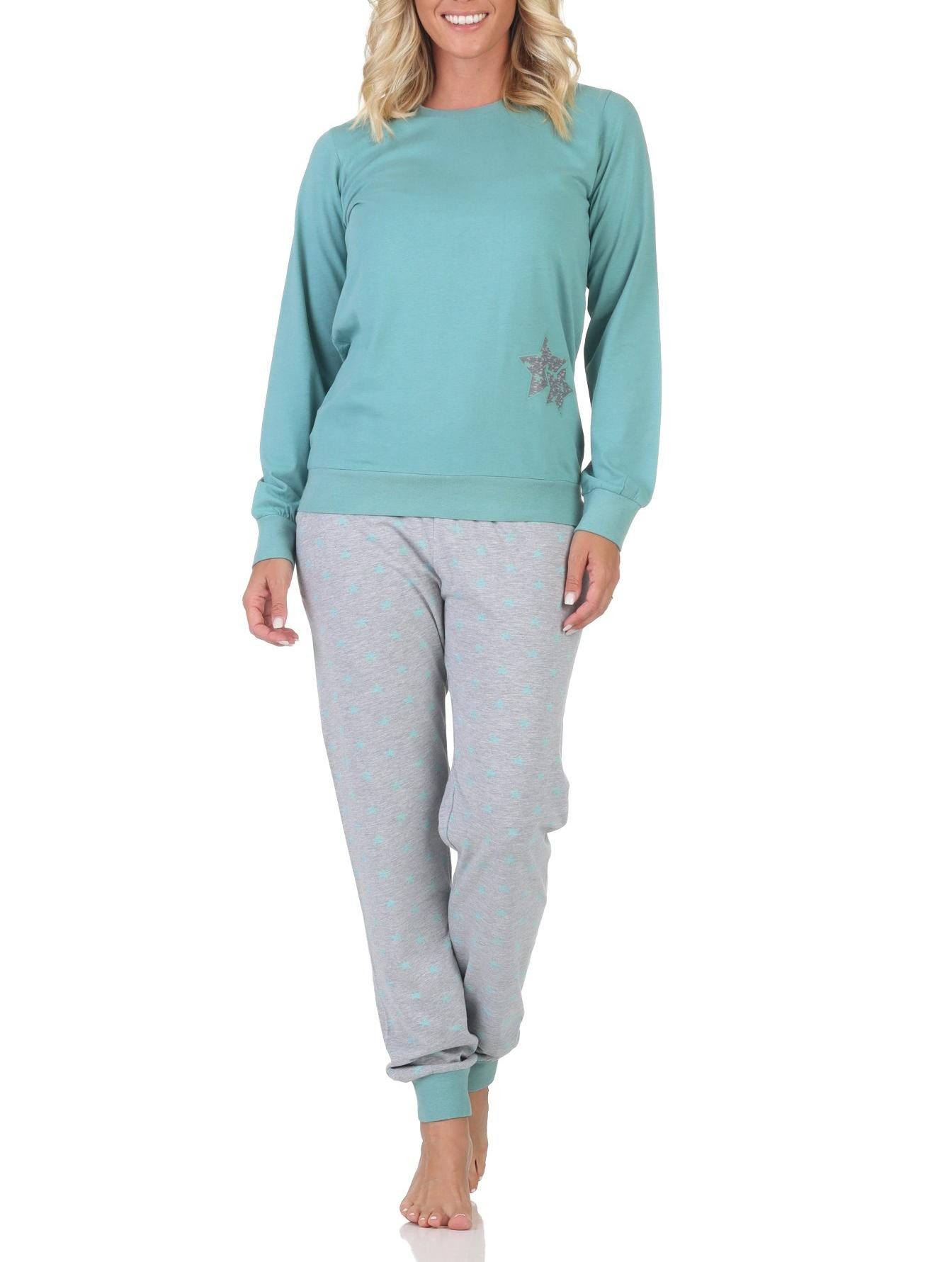 Pyjama Normann Damen Schlafanzug Pyjama langarm in Sterne Optik