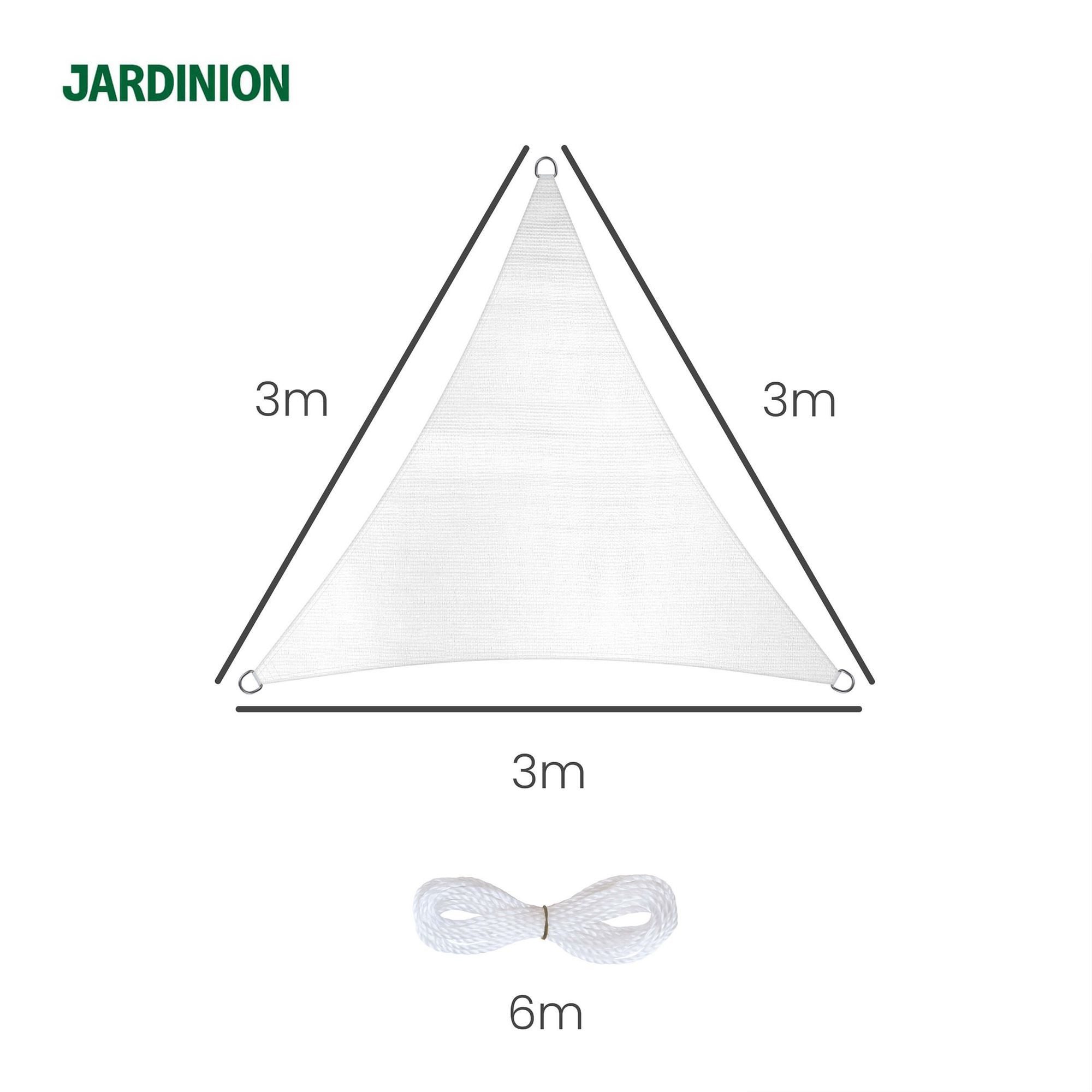 Jardinion Sonnensegel, (Dreieck 3 x 3 x 3m Weiß Sonnenschutz, Luftdurchlässig, 1-tlg), inkl. Befestigungsseil