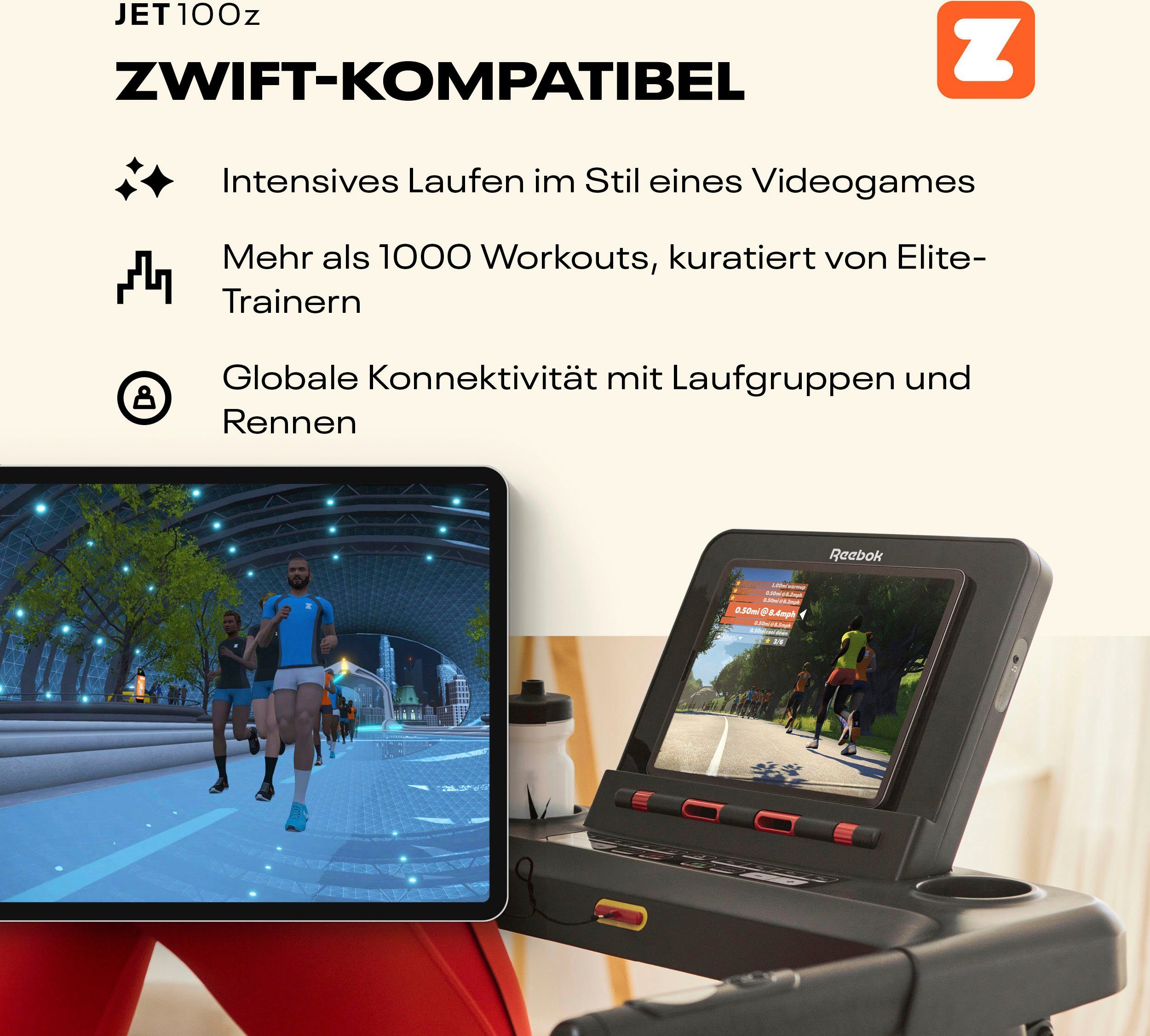 Reebok Laufband Jet 100z (mit LED-Display und eingebauten Handpulssensoren), bis max. 18 km/h, klappbar, mit Steigung, 110 kg max. Benutzergewicht