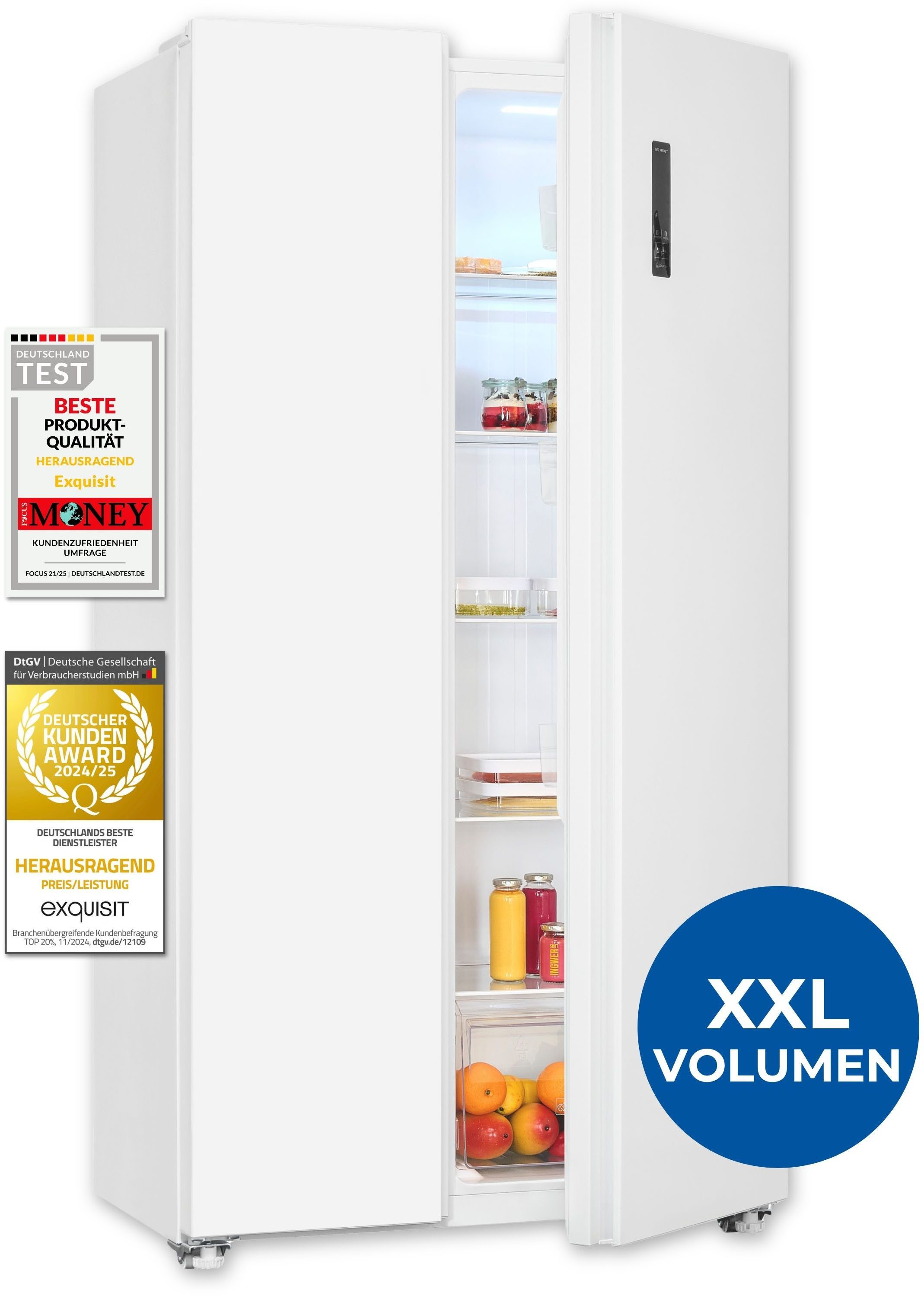 exquisit Side-by-Side SBS46-040E weiss SBS46-040E weiss, 177 cm hoch, 90 cm breit, 442 L Kühl-Gefrier-Kombi: familienfreundlich & flexibel