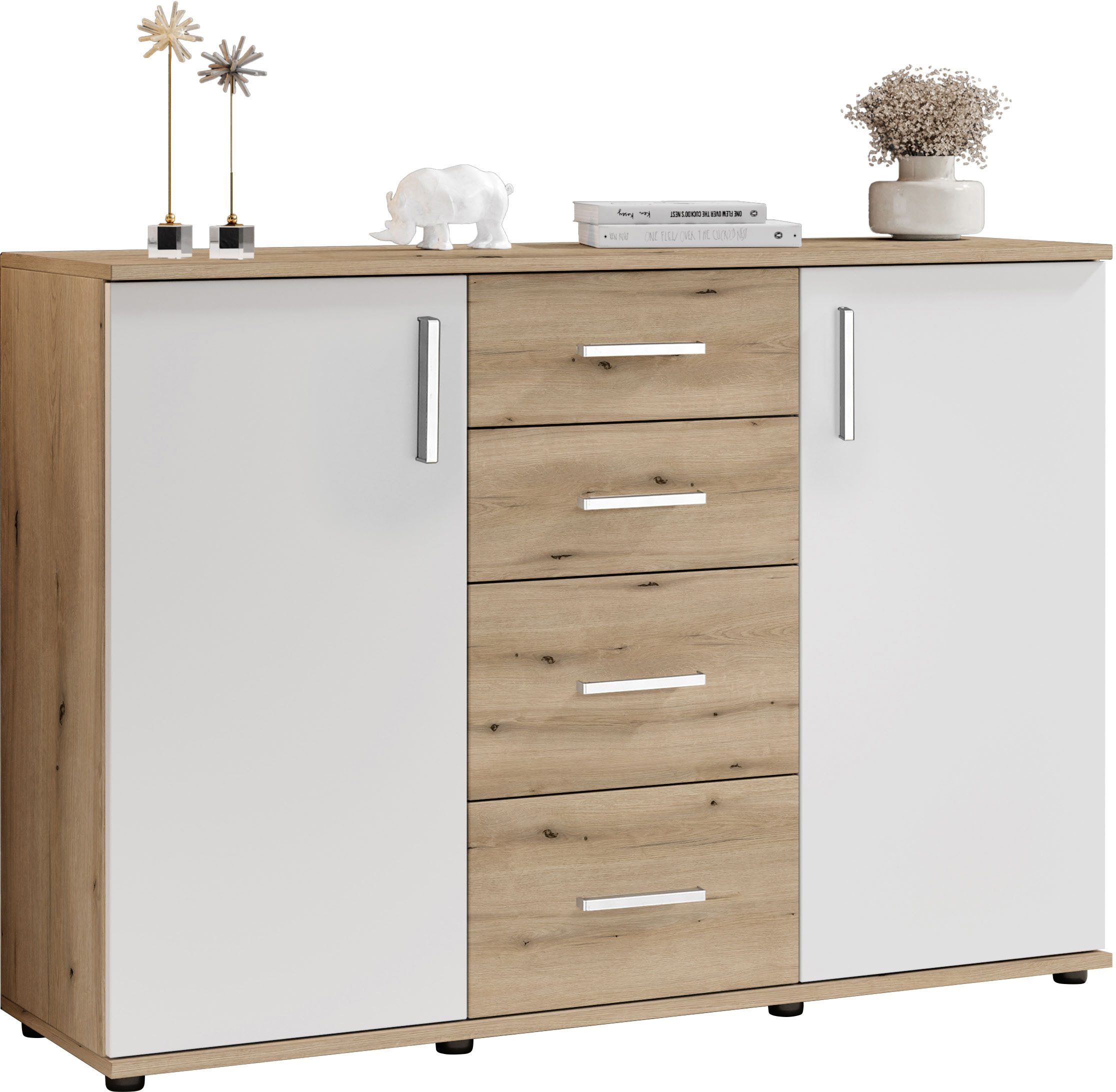 HBZ Kommode BC-Drift-2, Sideboard Stellmaß 120x84x35 cm (1 St), Sideboard mit 2 Türen, 4 Schubkästen, 2 Einlegeböden