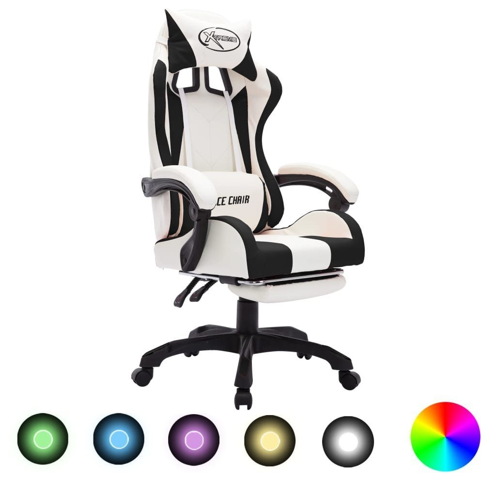 Weiß und Bürostuhl Schwarz LED-Leuchten Weiß St) Kunstleder RGB (1 | vidaXL Weiß Gaming-Stuhl mit