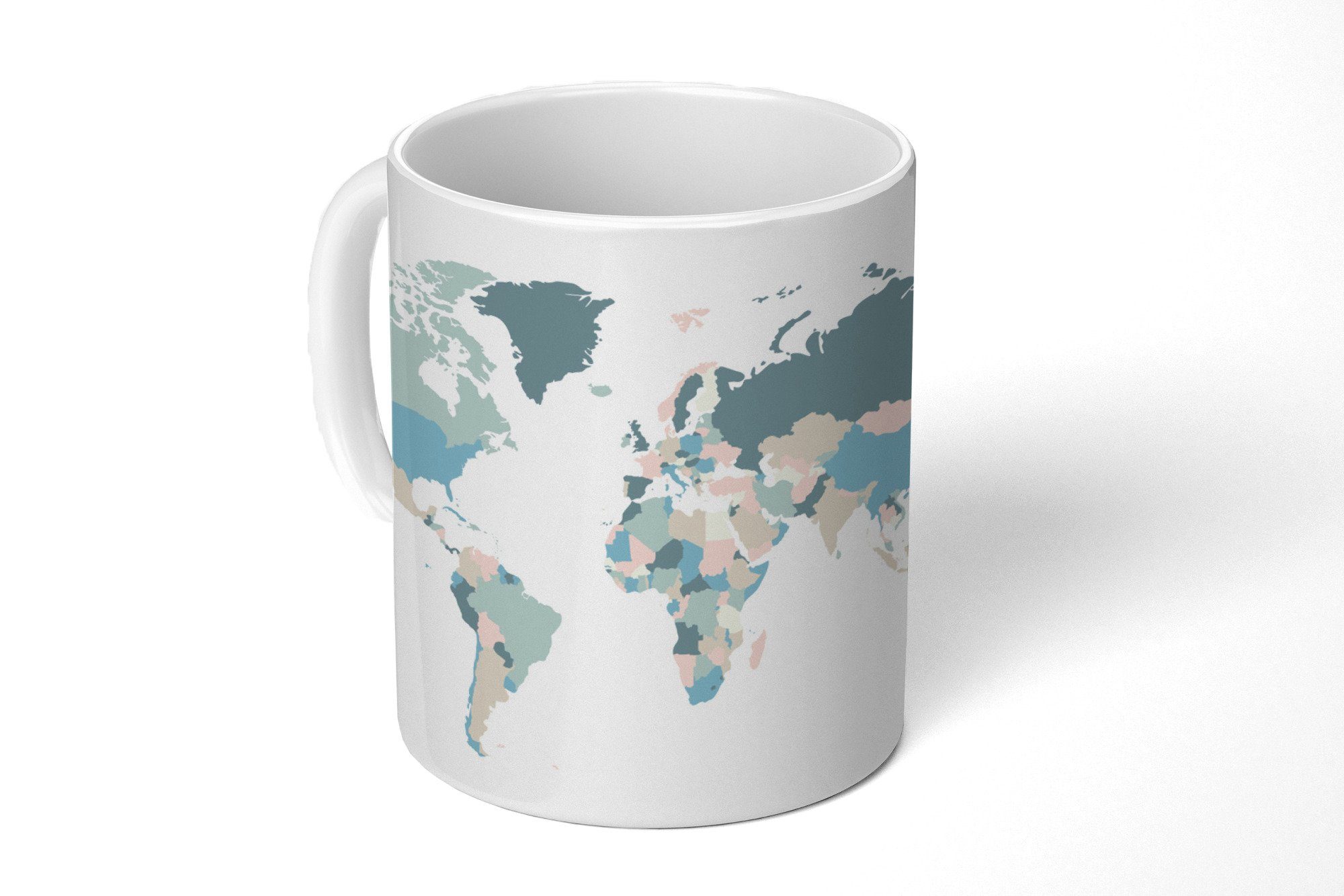 MuchoWow Tasse Weltkarte - Blau - Rosa, Keramik, Kaffeetassen, Teetasse, Becher, Teetasse, Geschenk | Tassen
