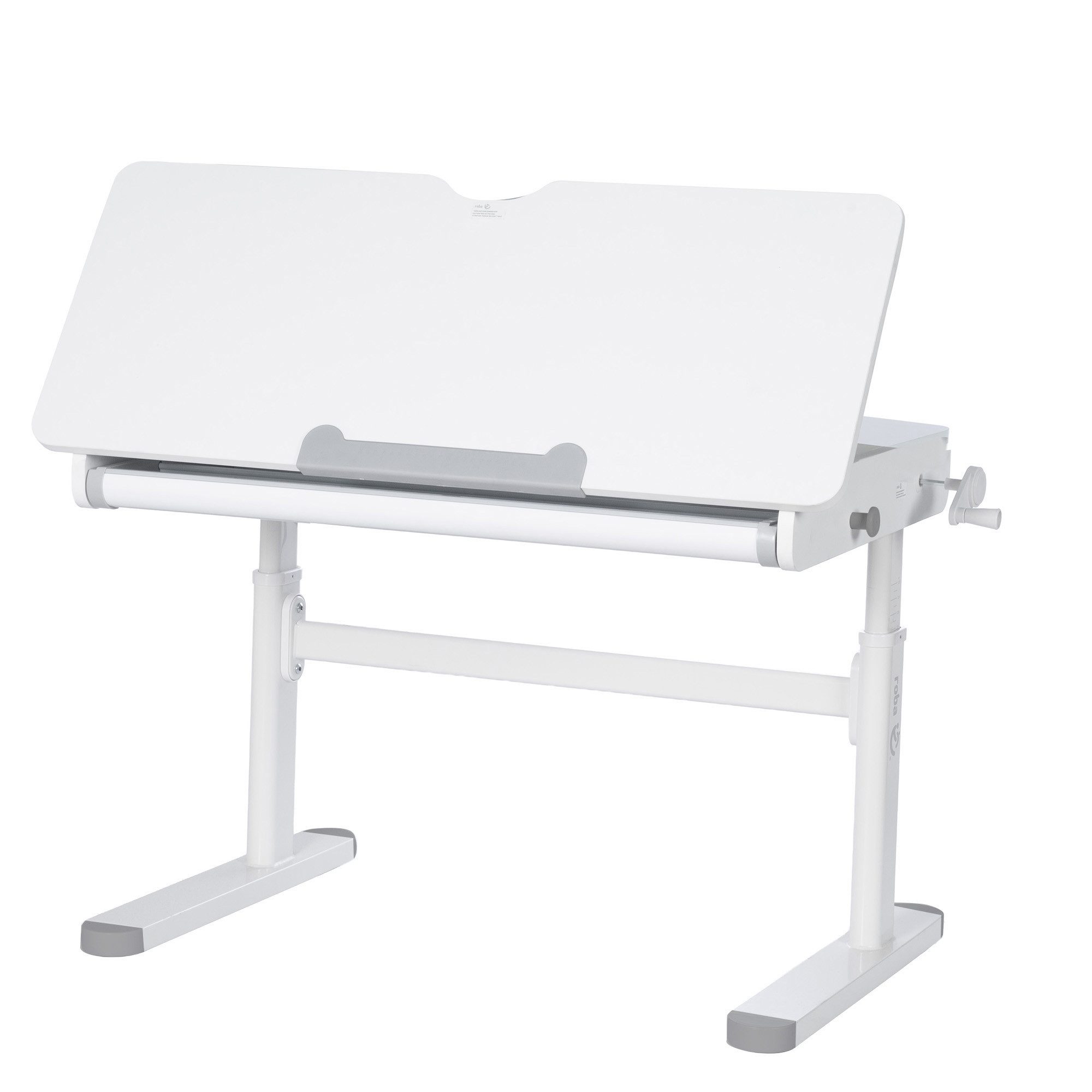 roba® Kinderschreibtisch Smart Grow - Schreibtisch für Kinder & Jugendliche - höhenverstellbar (Arbeitsplatte vollständig neigbar), mit Schublade - ab 6 Jahren - abgerundete Ecken - Metall & Holz - Weiß