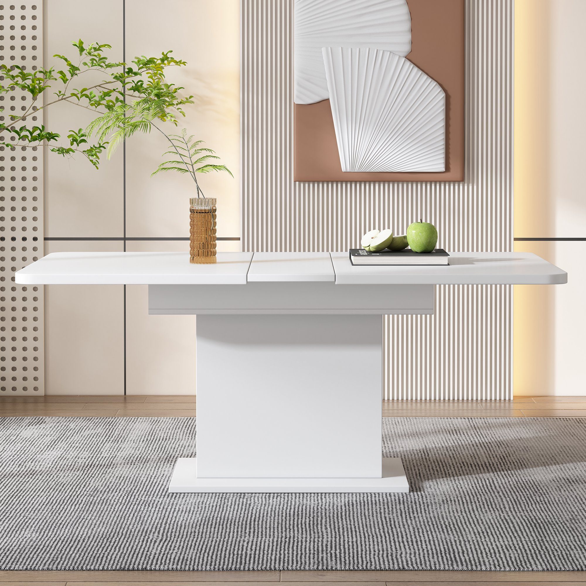 KLAM HOME Esstisch Küchentisch mit Stauraum (Tischplatte bis 130cm ausziehbar), 110x70x75 cm Esstisch Freizeittisch Couchtisch aus Metall und MDF