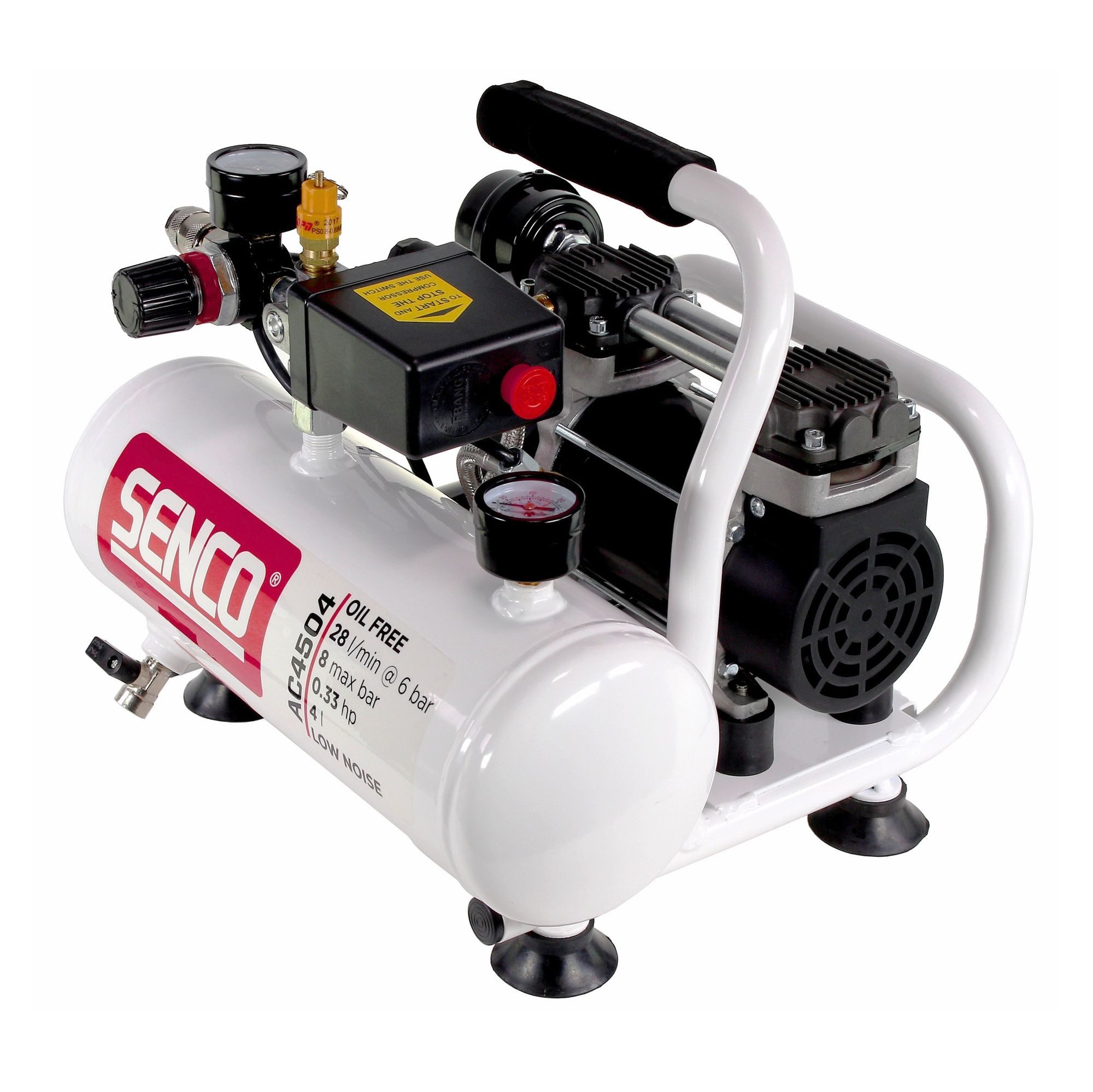 Senco Kompressor AC4504 Leiselauf Kompressor ölfrei 230V 8bar 4l Volumen (AFN0024)