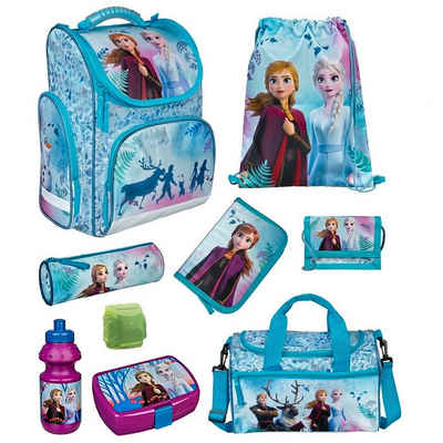 Familando Schulranzen Clou (Set, 9-tlg., inkl. Federmäppchen (nicht gefüllt) und Sporttasche), Disney Die Eiskönigin FROZEN Princess Anna & Elsa