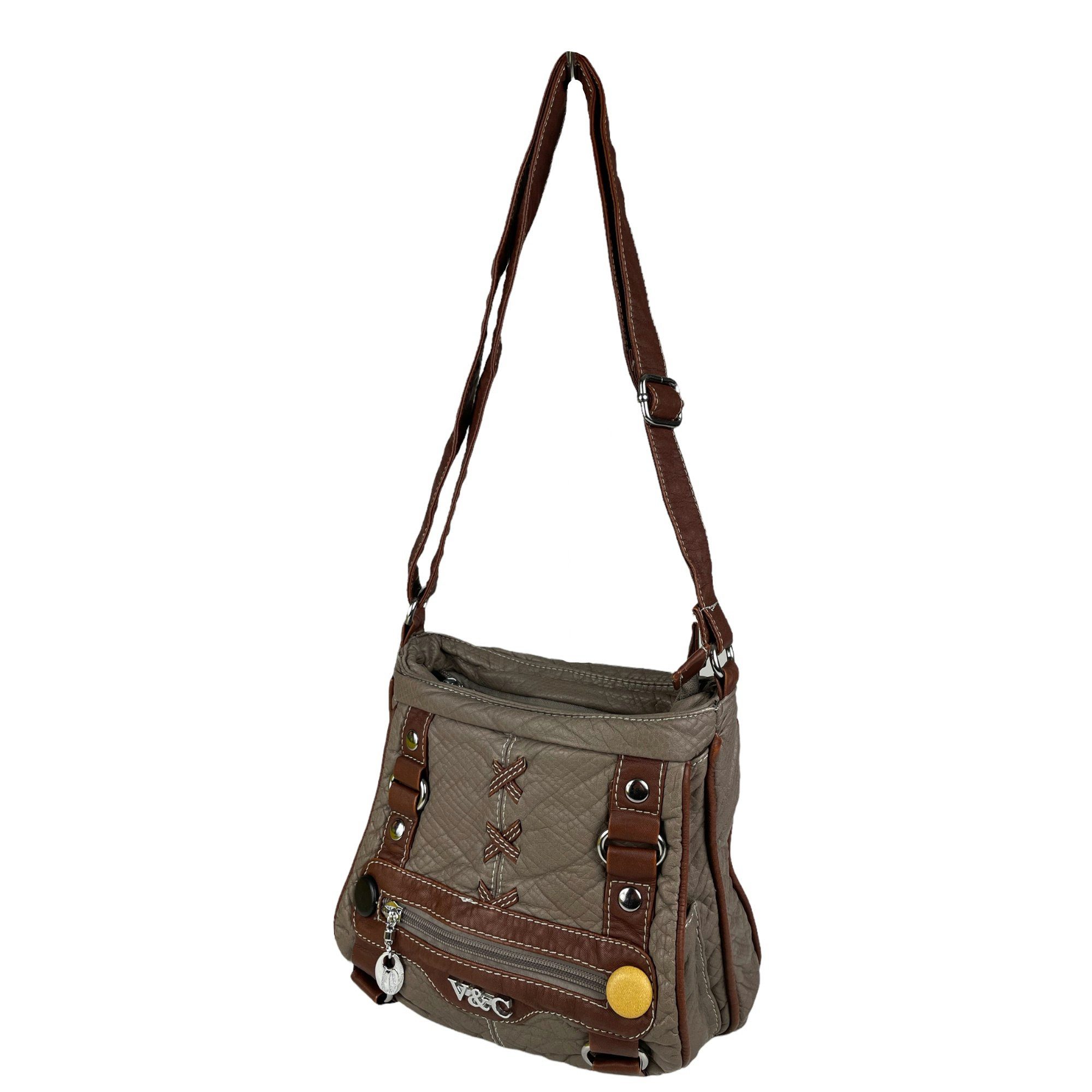 verstellbarer Trageriemen, Schultertasche 6276, tragbar Schultertasche Damen als Umhängetasche over kleine Taschen4life und cross khaki