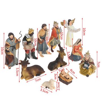 Fanci Home Krippenfigur Weihnachtskrippe W5 ca. 10cm groß Weihnachtsdeko Krippenzubehör (11 St., 11er Set), Handbemalte Krippenfiguren heilige Familie Advent Dekoration