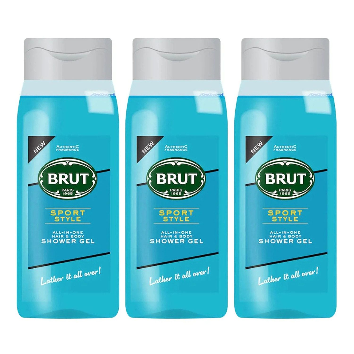 Brut Duschgel Sport Style All in One Hair & Body Showergel Shampoo 500ml, - 3er Pack