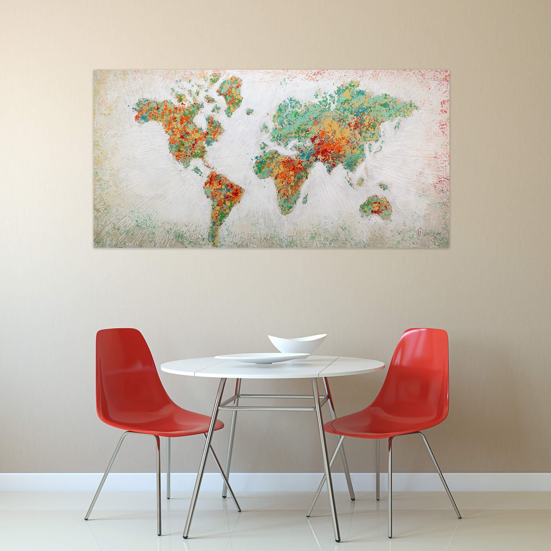 Kontinente Wandbild Wohnzimmer cm, KUNSTLOFT Einklang HANDGEMALT 100% der Leinwandbild Gemälde 140x70