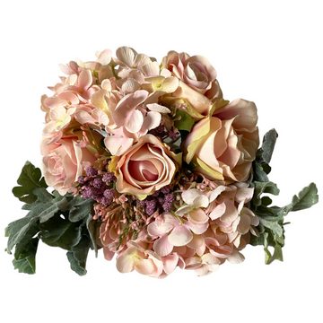 Gestecke Blumenstrauß Strauß Bouquet Rosen Hortensien Rosa Pink 28cm, DekoTown