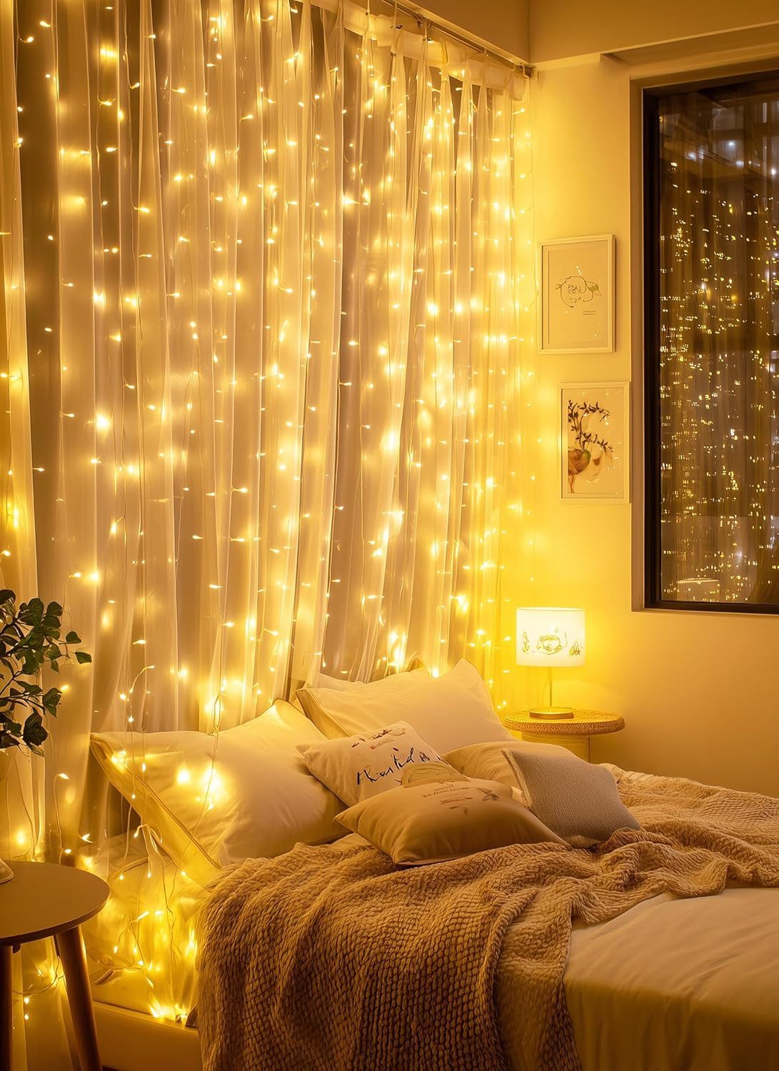 Athlix LED-Lichtervorhang LED Vorhang Lichterkette wasserdicht Weihnachten Fernbedienung, 3m breit - bis zu 3m lang, Innen und Außen