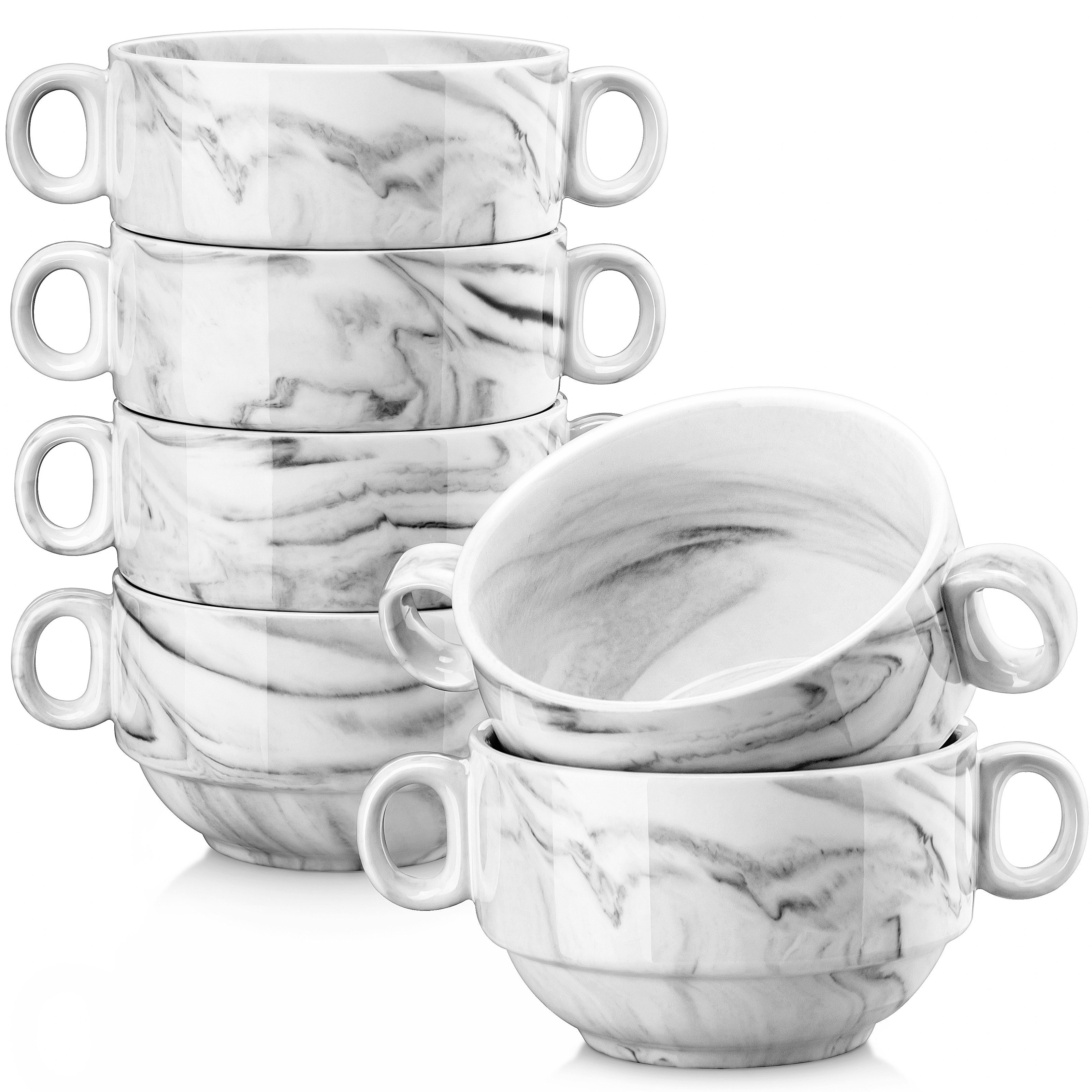 MALACASA Suppenschale 6-tlg Suppentassen mit zwei Henkel, Porzellan Suppenschalen, Porzellan, (Set, 6-tlg)