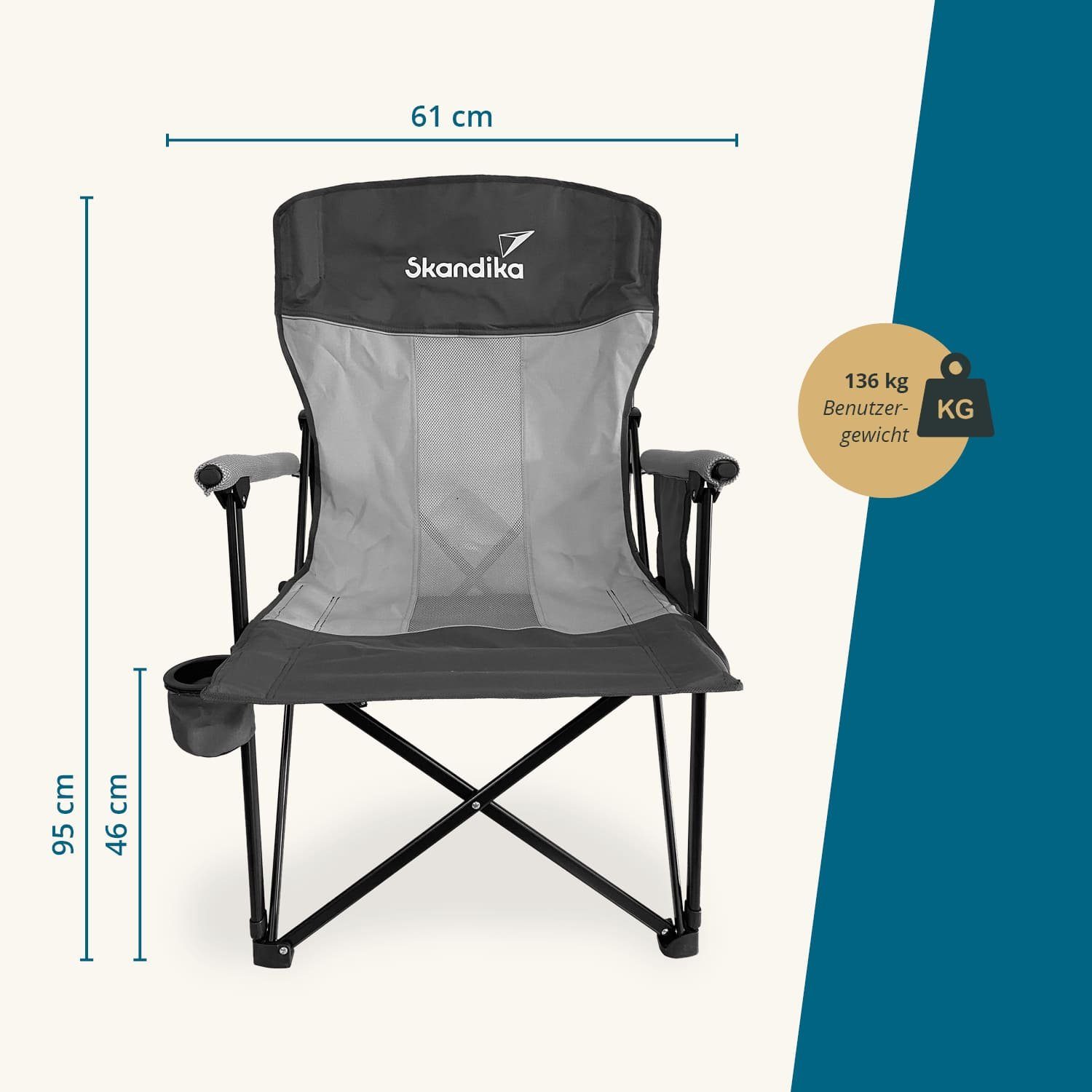 Skandika Campingstuhl Kevo, Gartenstuhl, Anglerstuhl, Klappsessel, Faltstuhl, Getränkehalter (Max. Nutzergewicht 136 kg, Getränkehalter, Tragetasche), Tragetasche, Netzeinsatz, Organizer-Tasche, gepolsterte Armlehnen