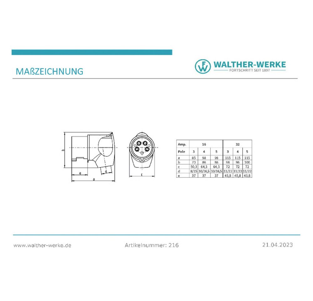 Thumbnail - Walther Werke Steckdose Walther Werke 216 216 CEE Winkelstecker 16 A 5polig 400 V 1 St.