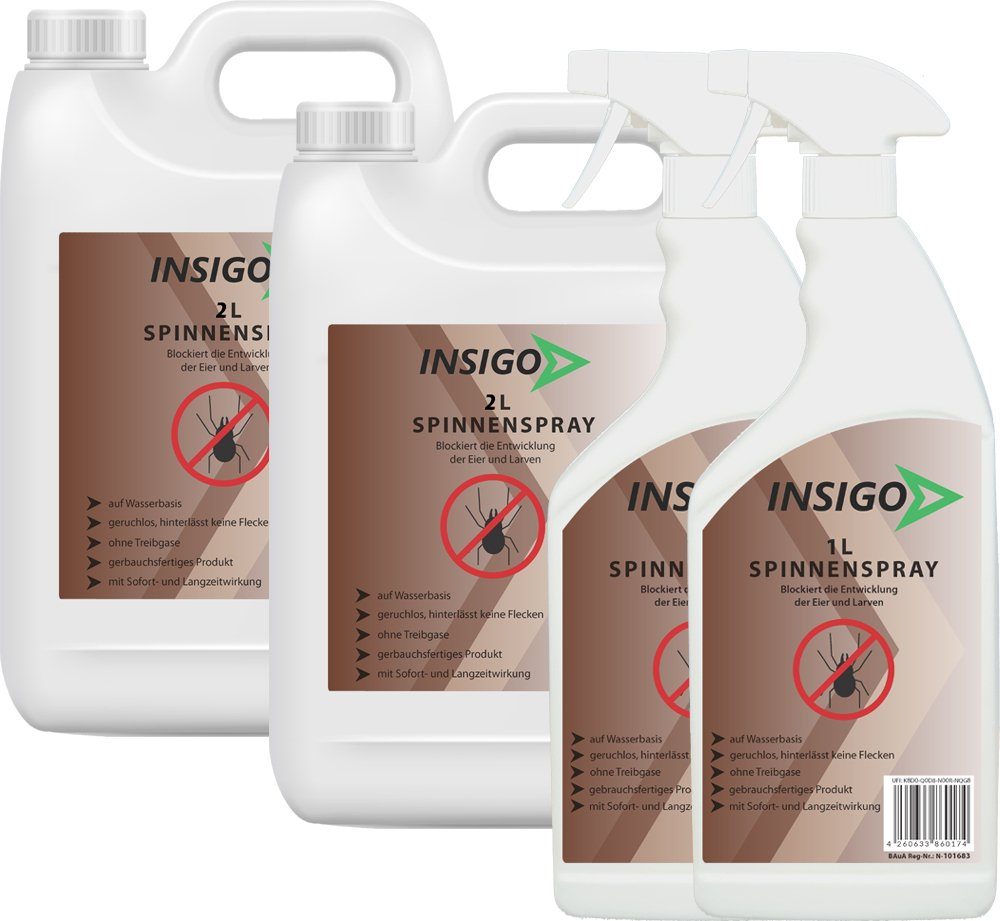 INSIGO Insektenspray Spinnen-Spray Hochwirksam gegen mit nicht, l, Wasserbasis, Spinnen, Langzeitwirkung / auf geruchsarm, ätzt 6 brennt