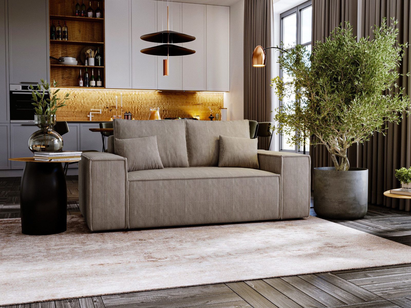 yourhouse24 Sofa Olimpia Small 188 cm, Cord, mit Bettkasten & Schlaffunktion, mit Bettfunktion