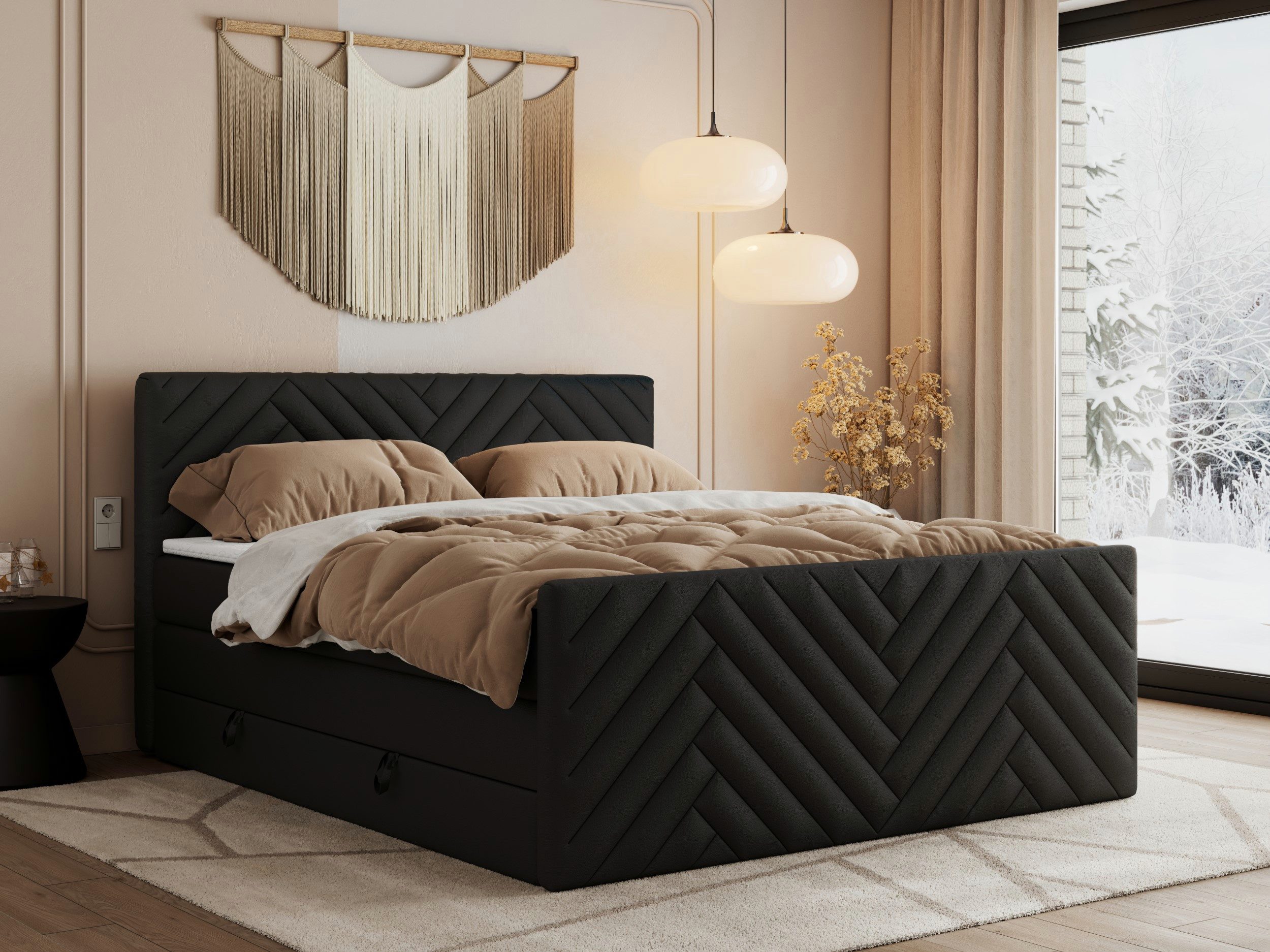 MKS MÖBEL Boxspringbett PARIS KING DUO (Packung, Set, Zwei Bettkästen, Topper T25/Visco, T30-Schaum), Boxspringbett, Fußteil, Doppelbett, Multipocket-Matratzen