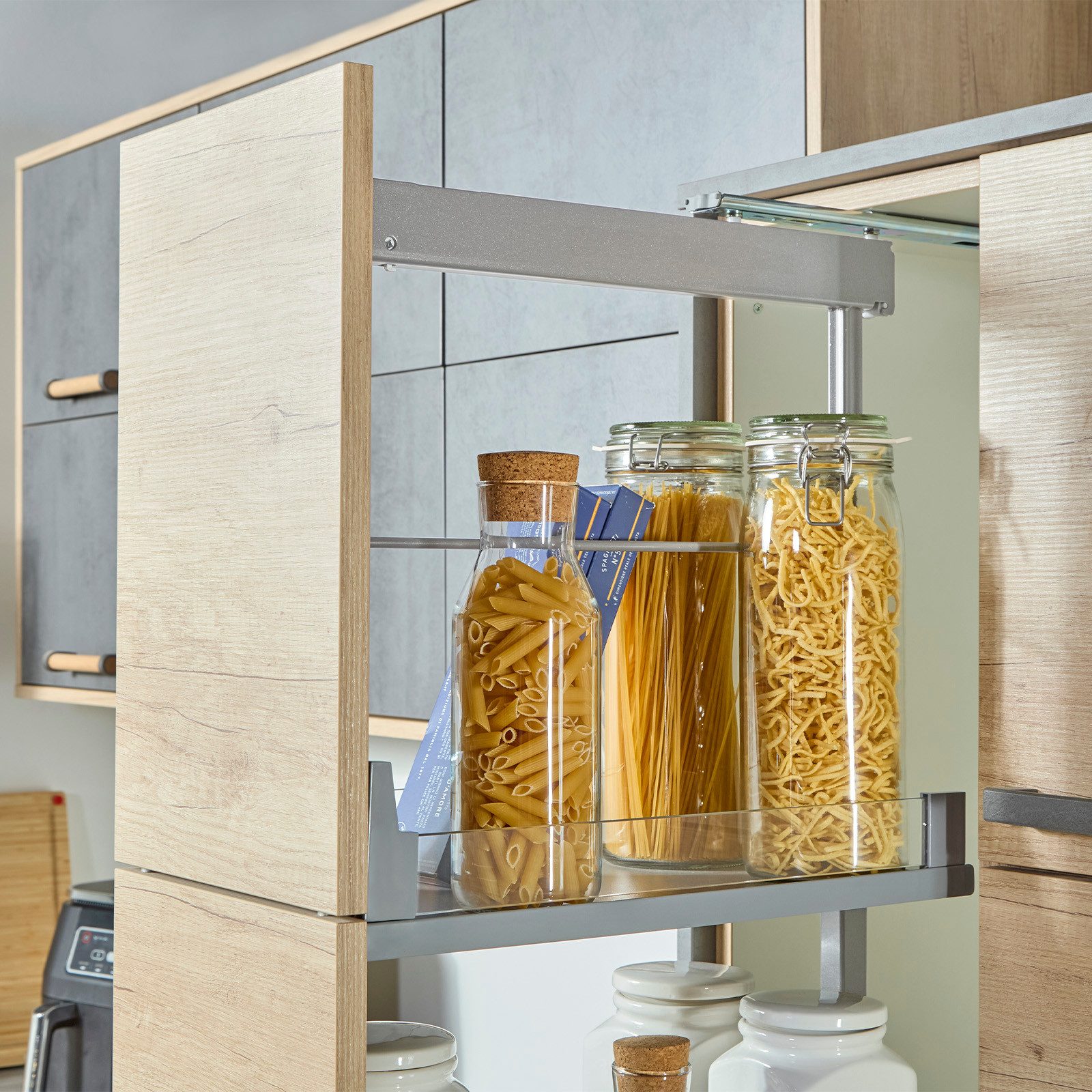 Kesseböhmer Auszug Dispensa-X Apothekerauszug, ARENA Tablare (Glasregling), Set 120-160cm, 4 Einhängetablare, für Schrankbreite 300mm