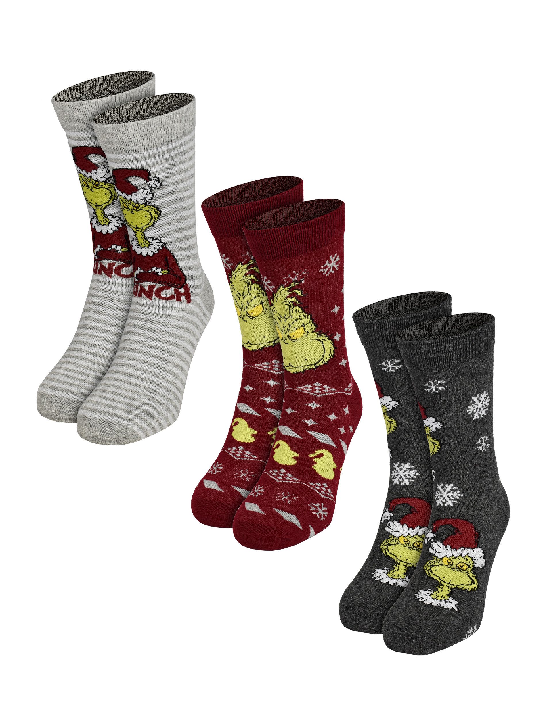 United Labels® Socken The Grinch Socken Sneaker XMAS Strümpfe (3er Pack) (Mehrpack, 3 Paar Socken) 3 Paar im Set