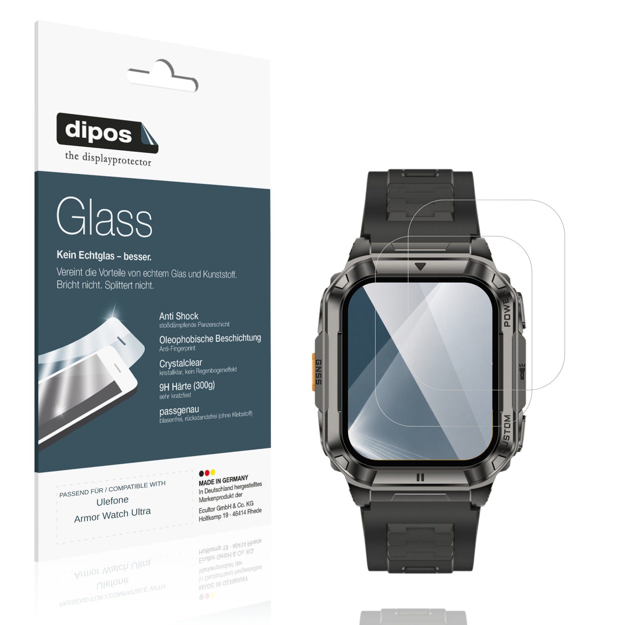dipos Displayschutzfolie Schutzfolie für Ulefone Armor Watch Ultra, 2 Stück, Displayschutz Schutz Folie Made in Germany