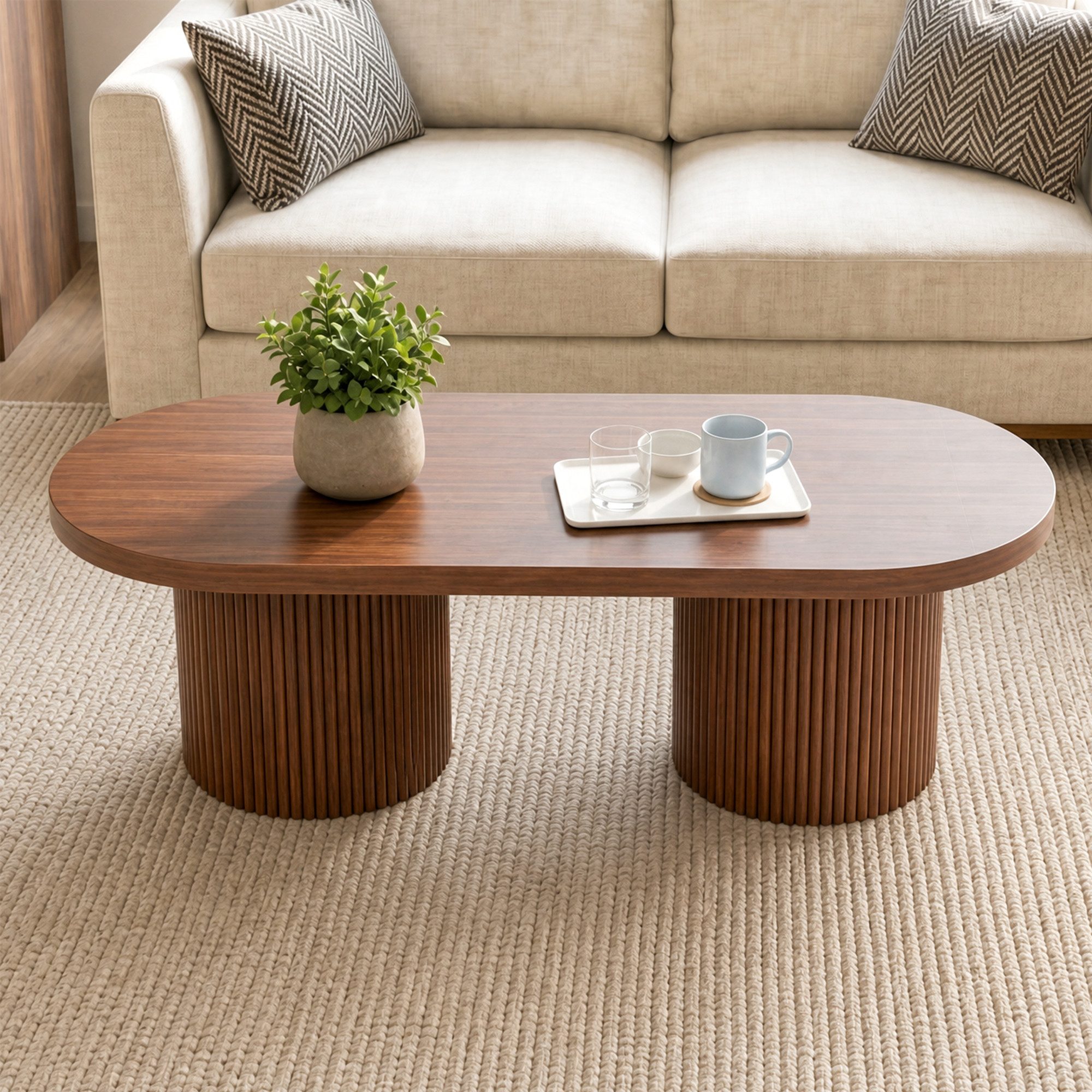 Merax Couchtisch Ovaler Satztisch Beistelltisch Kaffeetisch (1-St), Wohnzimmertisch mit römischer Säulenbasis, 100x50x35cm