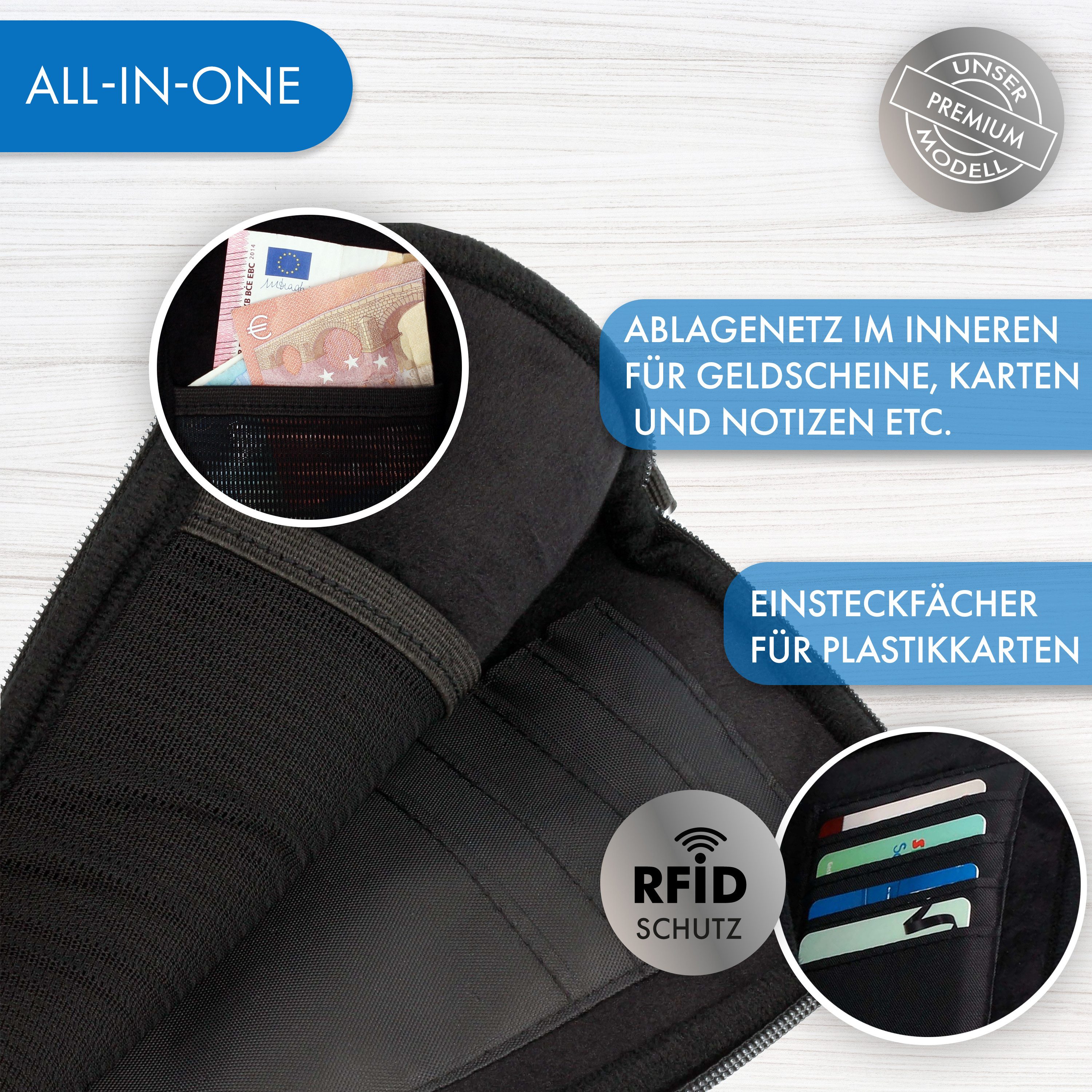 XiRRiX Handytasche für Smartphone oder Handy - Handyhülle Smartphonetasche (Handyhülle aus Polyester 4XL kompatibel mit Iphone 17, 17 Pro, Air, 1-tlg., Premium Modell), mit RFID Schutz