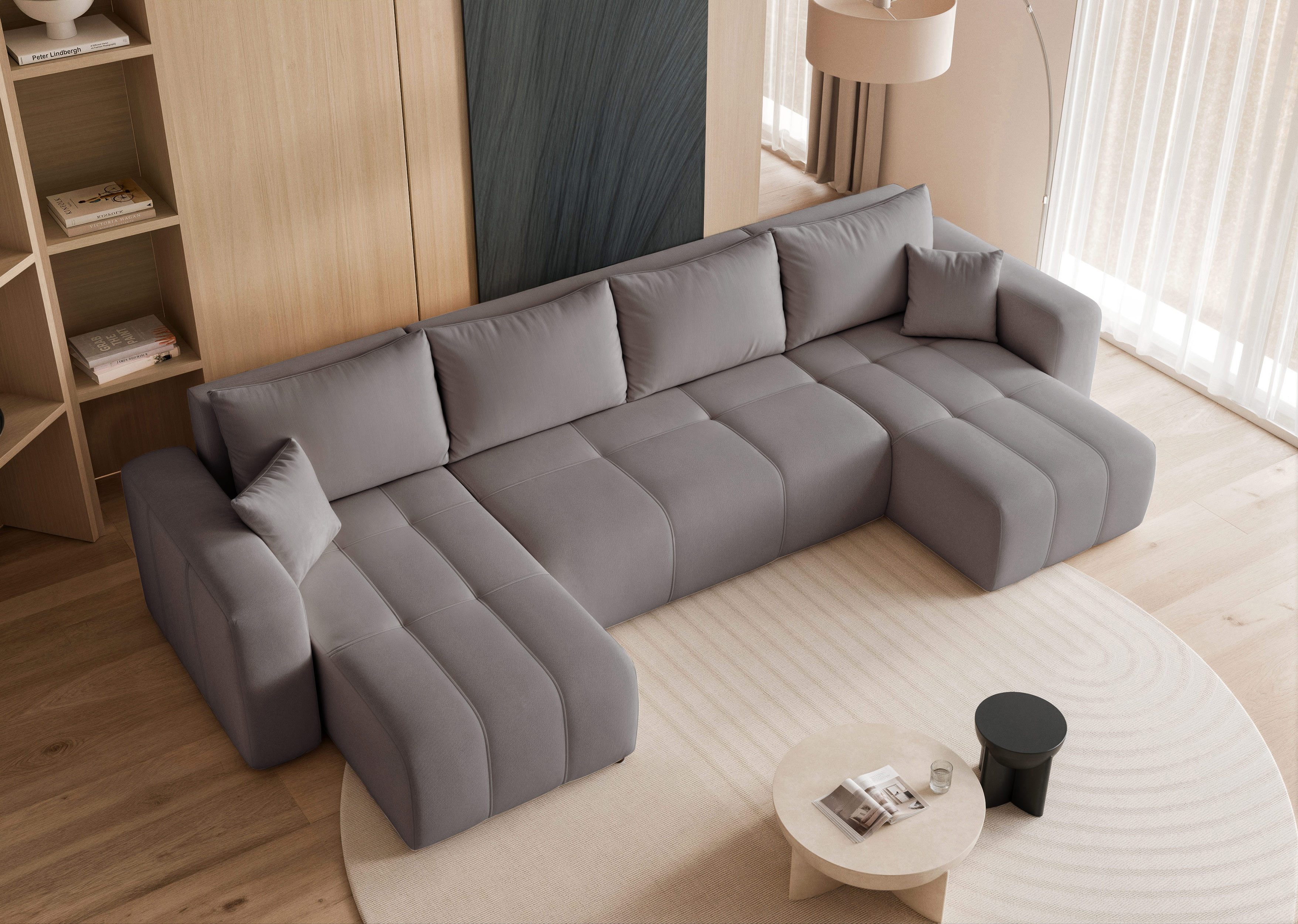 yourhouse24 Wohnlandschaft PEDRO U in Samt-Optik – Riesige Schlaffunktion & abnehmbare Bezüge, mit Schlaffunktion und Bettkasten, Seite universal – Bild 3 von 5