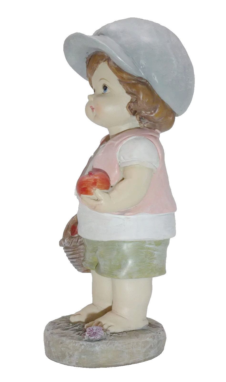 Kaufhaus le petit Dekofigur Deko Wichtel Kind Figur Junge Apfel Korb Skulptur Mädchen Zwerg Blume, Dekoskulptur Dekoobjekt aus Polyresin (Kunststein)