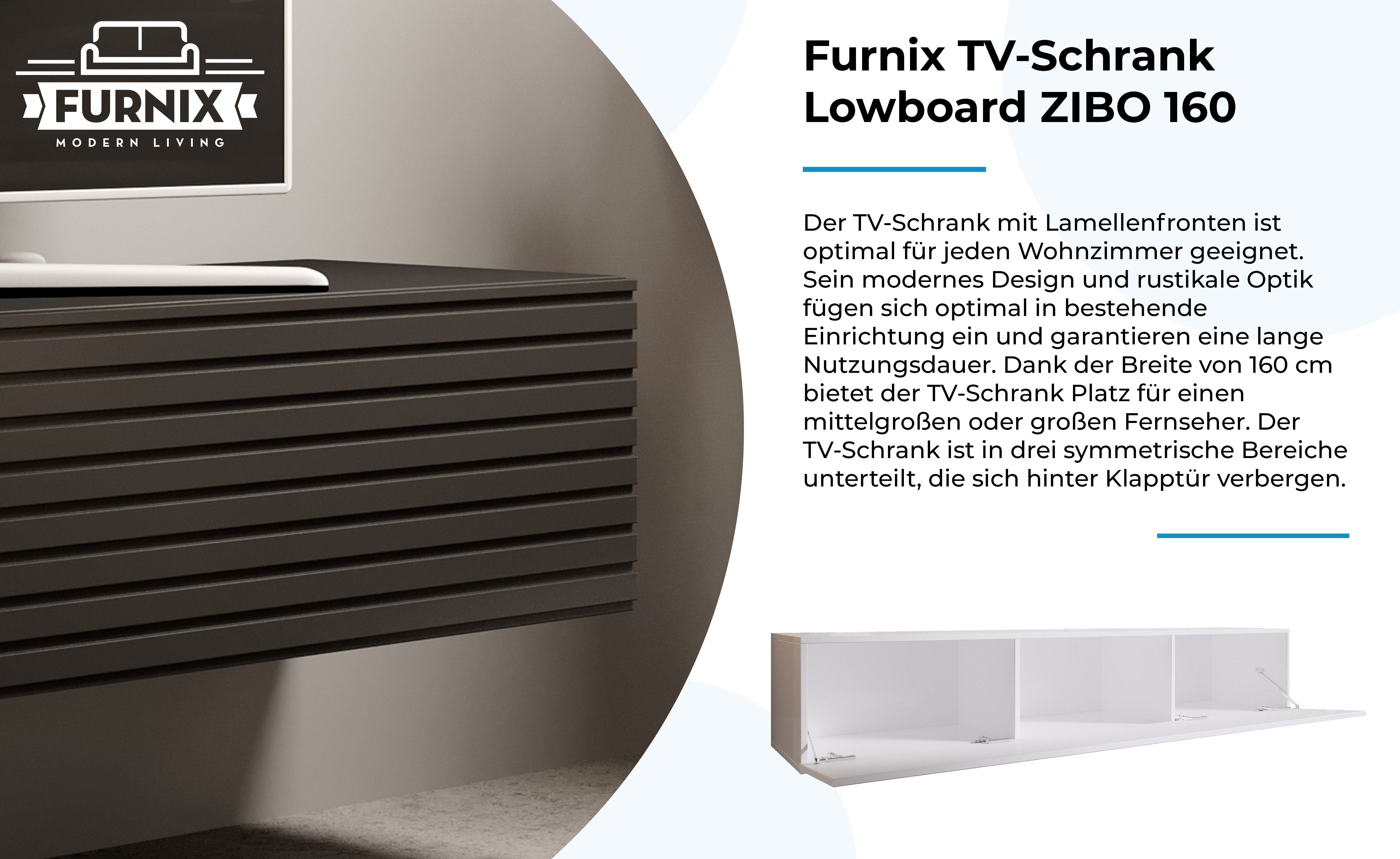 cm Furnix mit x Schwarz/Schwarze 160 Lowboard Lamellenfront Designerschrank B160 ZIBO H34 Lamellen x TV-Schrank T40 Hängeschrank