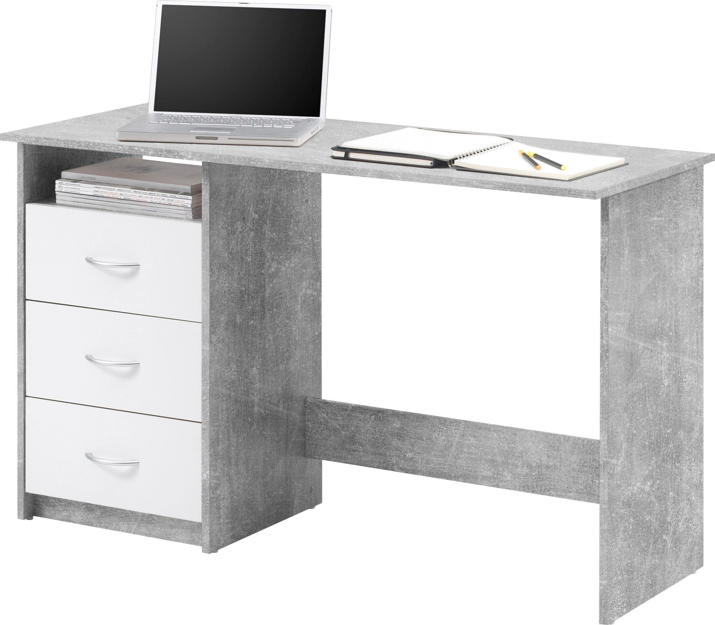 Schubkasten Rechts BEGA abschließbar, Schubkästen Adria, beton/weiß links Schreibtisch mit montierbar oder OFFICE