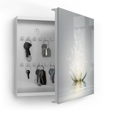 DEQORI Schlüsselkasten 'Funkelnde Lotusblüte', Glas Schlüsselbox modern magnetisch beschreibbar