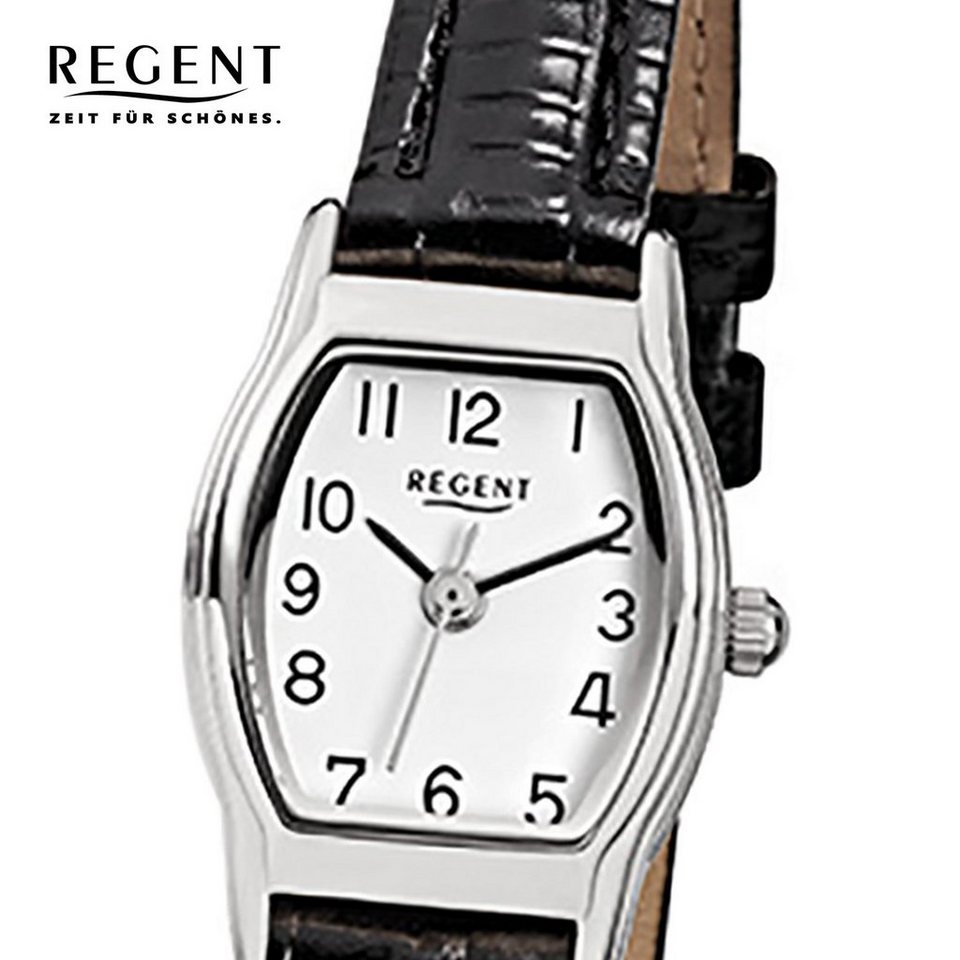 Regent Quarzuhr Regent Damen-Armbanduhr schwarz Analog, Damen Armbanduhr  oval, eckig, klein (ca. 19x21mm), Lederarmband