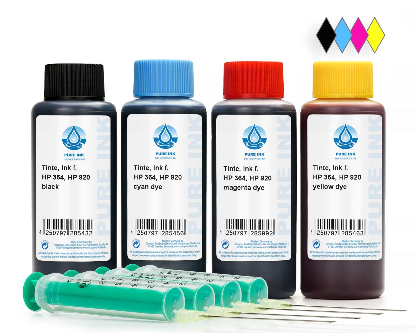 PureInk Nachfülltintenset für HP 300, HP 920 vier Farben Nachfülltinte