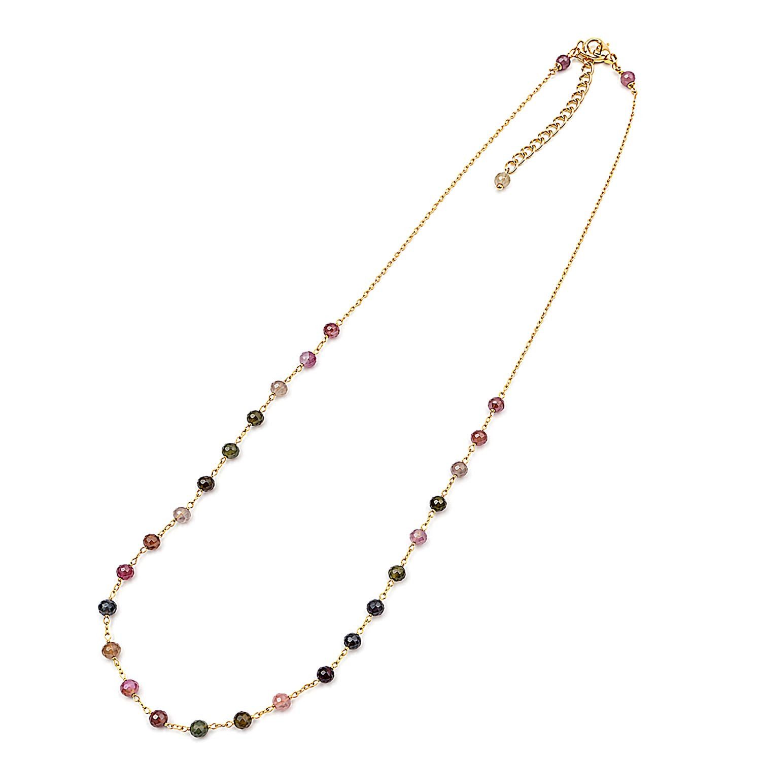 Impala Perlenkette Edelstein Kette vergoldet – Edelstahl & facettierte Edelsteine, Damenkette mit Edelsteinen