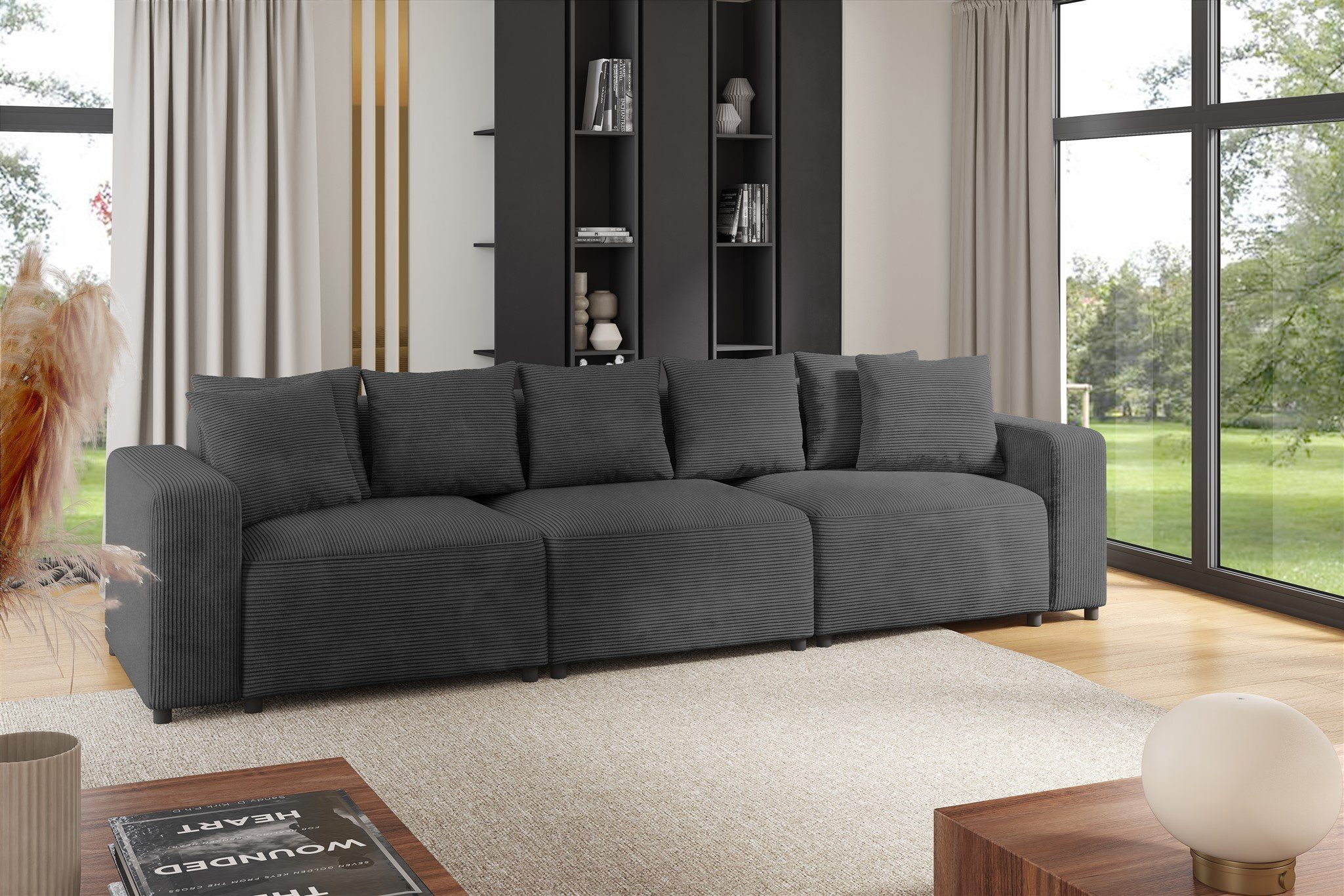 Fun Möbel 3-Sitzer Sofa Designersofa FUN AROA 3-Sitzer in Cordstoff Poso, inkl. 7 Zierkissen, Rücken echt bezogen