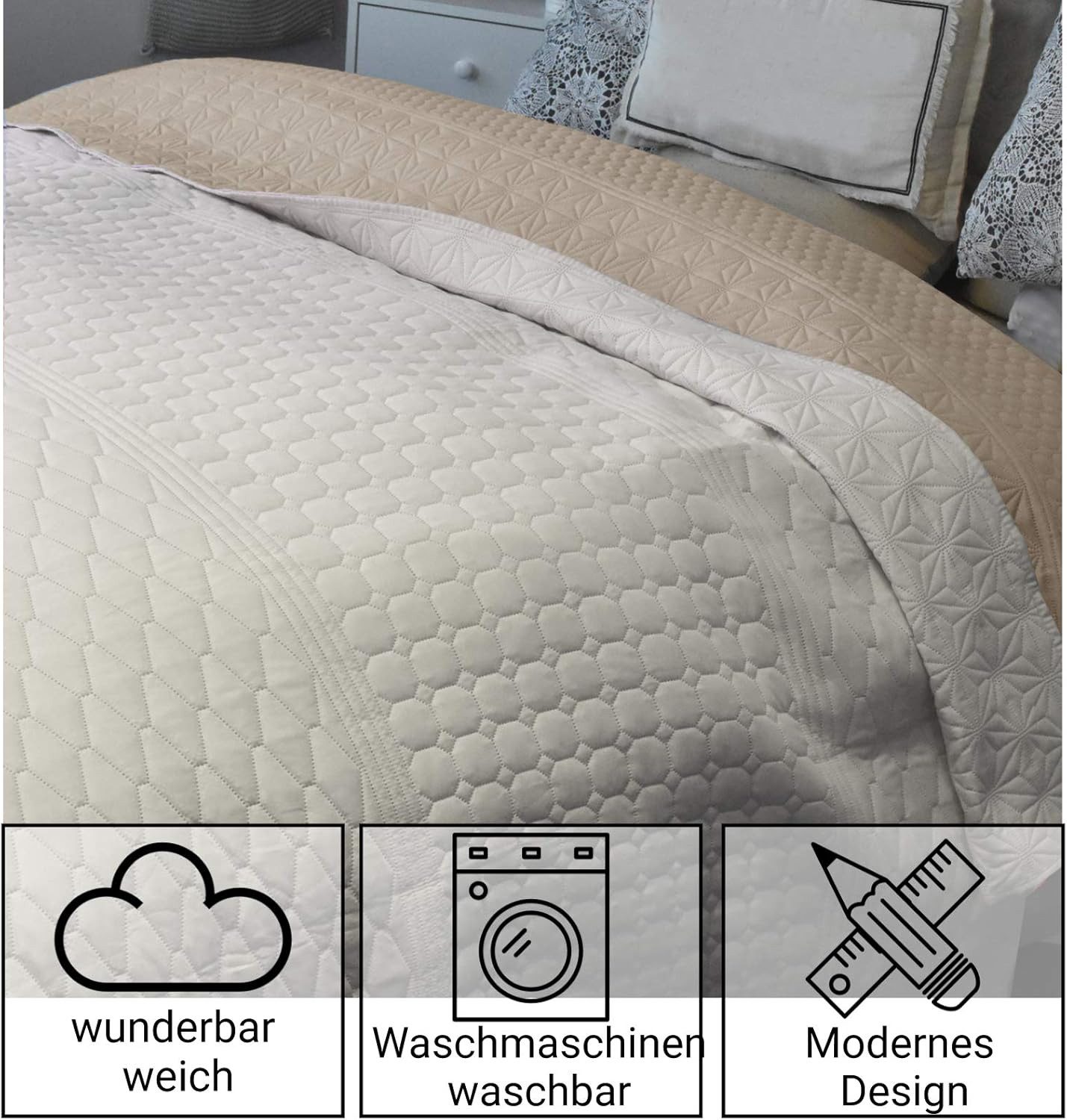 HOMELEVEL Tagesdecke HOMELEVEL Tagesdecke XXL 240x260 cm, Ecru/Beige gemustert