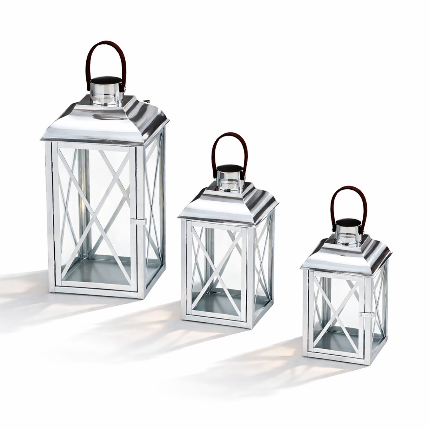 Mojawo Laterne 3er Set Edelstahl Glas Laternen Windlicht Gartenlaterne H25/35/49cm