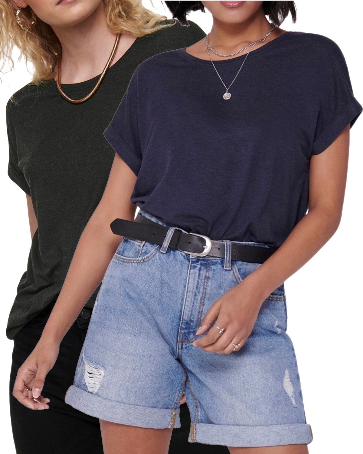 ONLY T-Shirt Stilvolles Basic Shirt mit Rundhalsausschnitt (2er-Pack) unifa günstig online kaufen