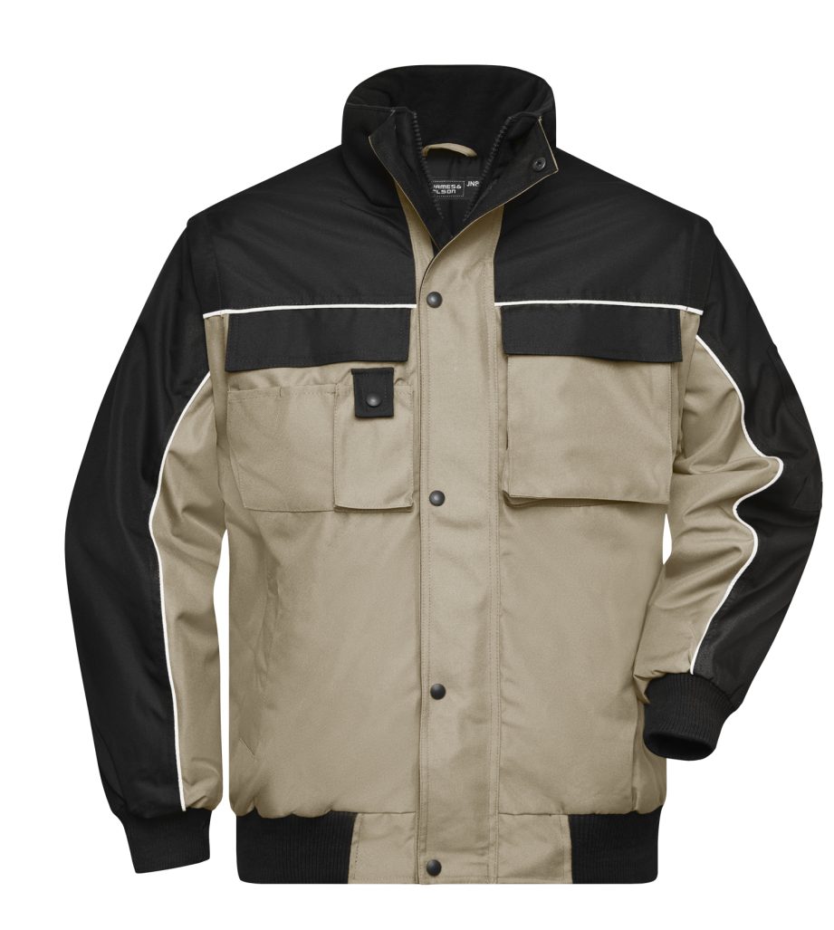 James & Nicholson Arbeitsjacke Robuste Arbeitsjacke mit abnehmbaren Ärmeln Workwear Jacket JN810 stone/black