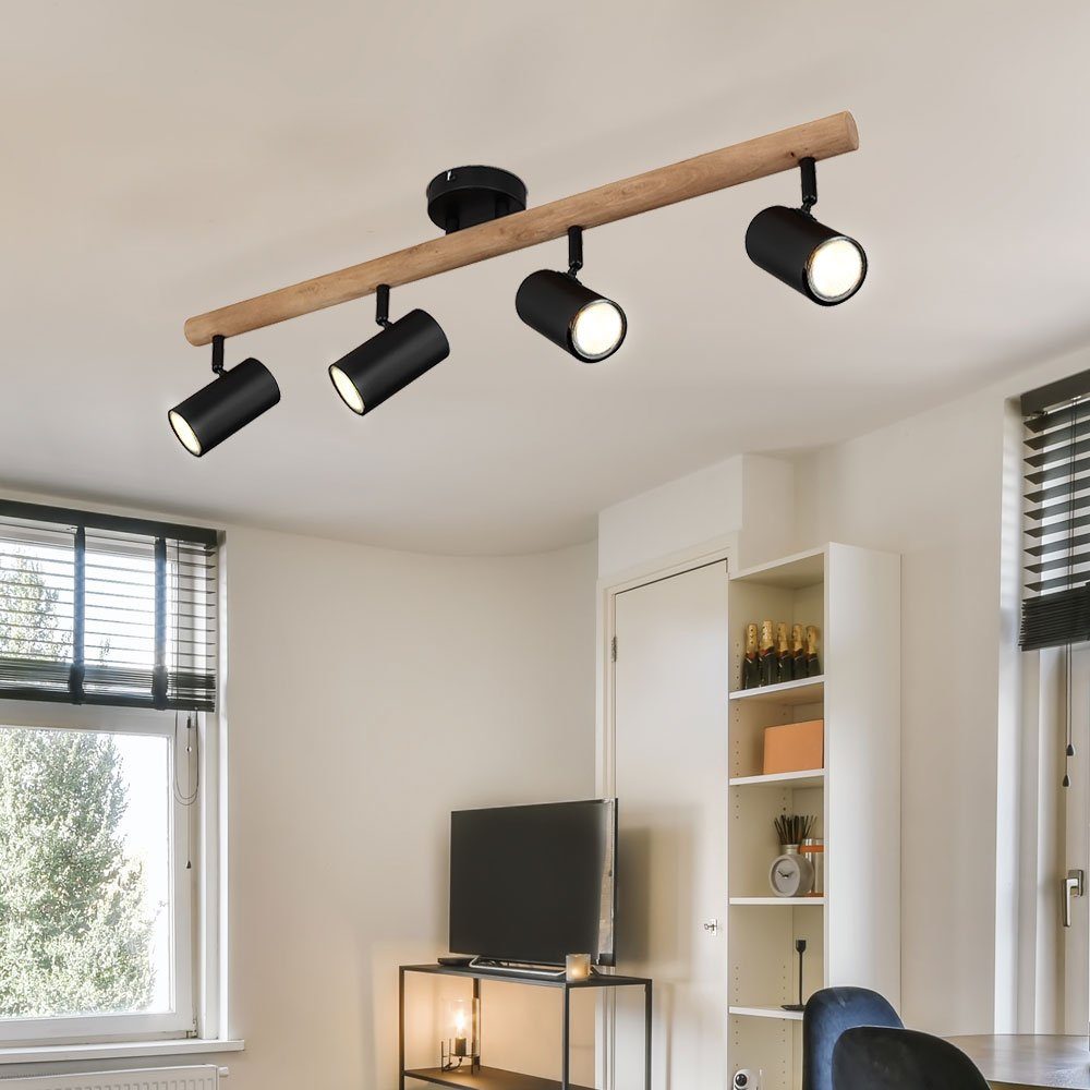 Globo LED Deckenleuchte, Leuchtmittel nicht inklusive, Deckenleuchte Wohnzimmerleuchte Deckenstrahler Holz Metall 4-Flammig