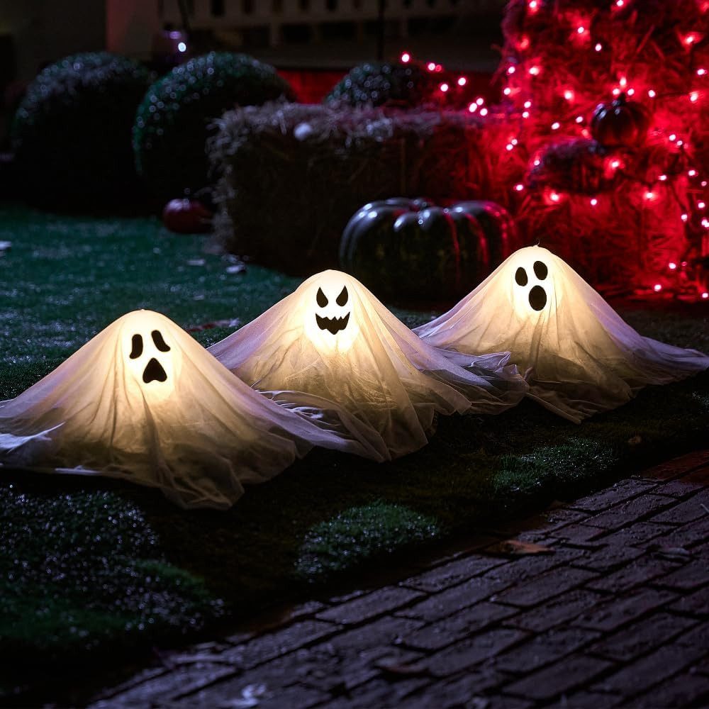 JOYIN Hängedekoration JOYIN 3 Stück Geist Gartenstecker 38 cm Halloween Deko Rasen – Bild 5 von 5