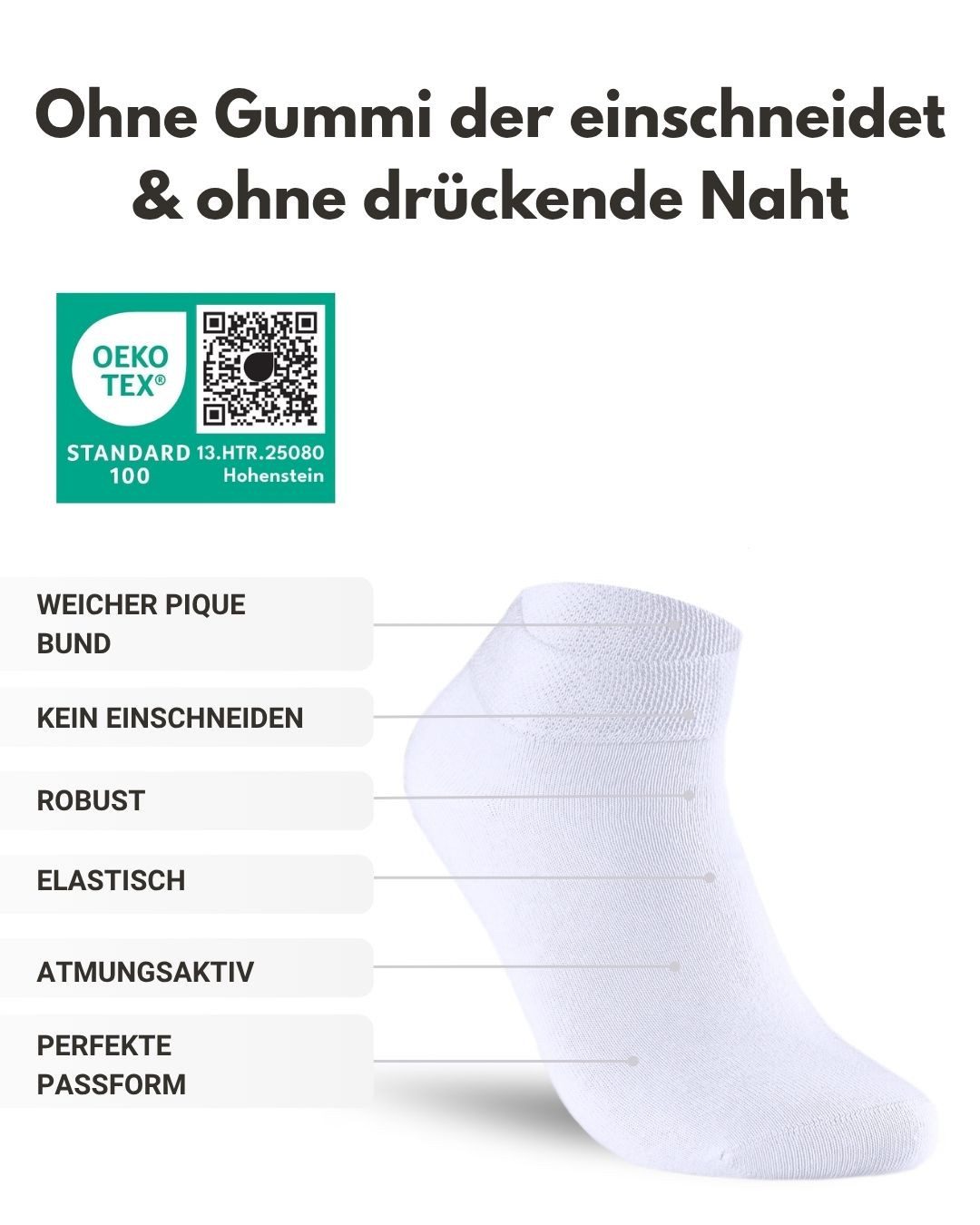 sockenkauf24 Diabetikersocken Sneaker Socken Diabetiker ohne Gummibund & ohne Naht Baumwolle (10-Paar) Diabetiker Socken mit Komfortbund ohne Gummi für Damen & Herren