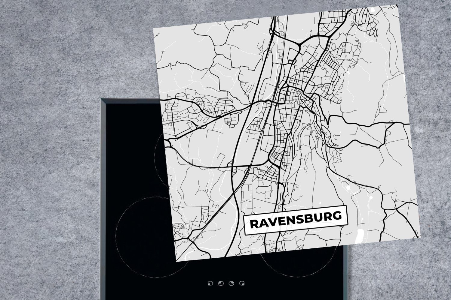 für (1 cm, küche - Karte, Ravensburg Ceranfeldabdeckung, Vinyl, 78x78 - - MuchoWow Stadtplan Herdblende-/Abdeckplatte Arbeitsplatte Deutschland tlg),