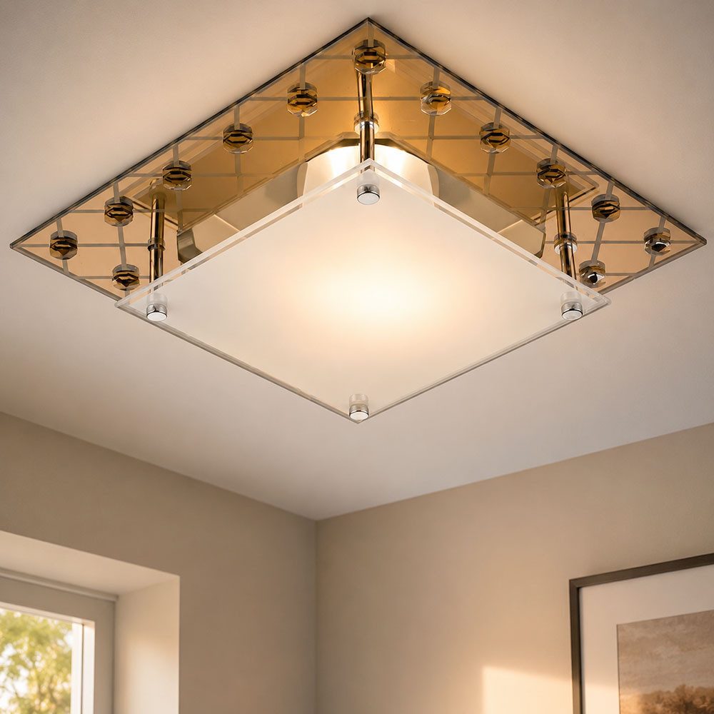 Esto Deckenleuchte, Leuchtmittel nicht inklusive, Deckenleuchte Wohnzimmerlampe E27 Kristalle Spiegelglas gemustert