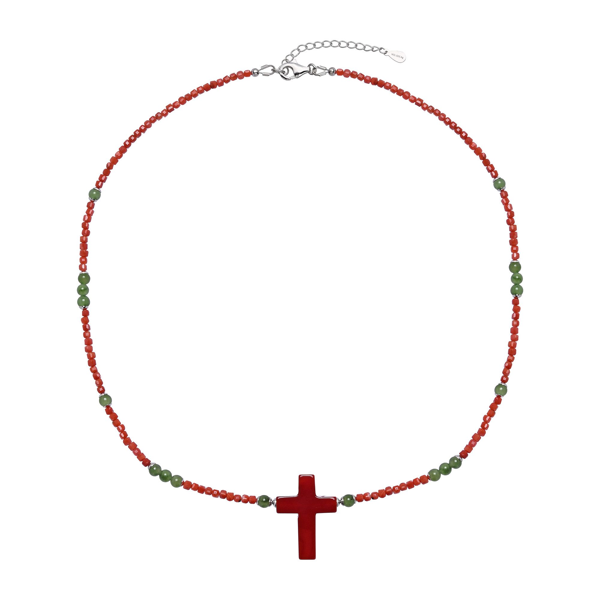 Cavill Silberkette Cavill Karneol 53,55 ct Collier mit Nephrit & rotem Achat, 925 Silber (1-tlg)