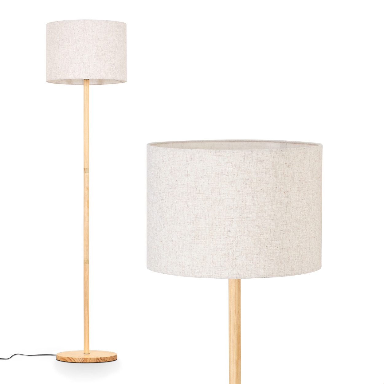 hofstein Stehlampe Stehlampe mit Holzfuß und Schirm aus Stoff, ohne Leuchtmittel, Boho-Style, skandinavisches Design (40 cm), Fußschalter, 1 x E27