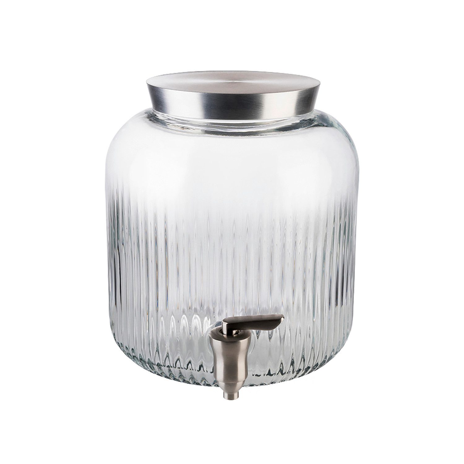 APS Getränkespender Ø 20 cm, H: 23 cm, 5 Liter, Glas, Edelstahl, mit Deckel und Zapfhahn