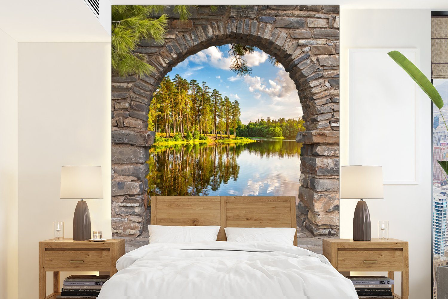 Ausblick Landschaft St), Montagefertig Wandtapete - für Tapete Fototapete Matt, Vinyl - MuchoWow Wohnzimmer, bedruckt, (4 Wasser,